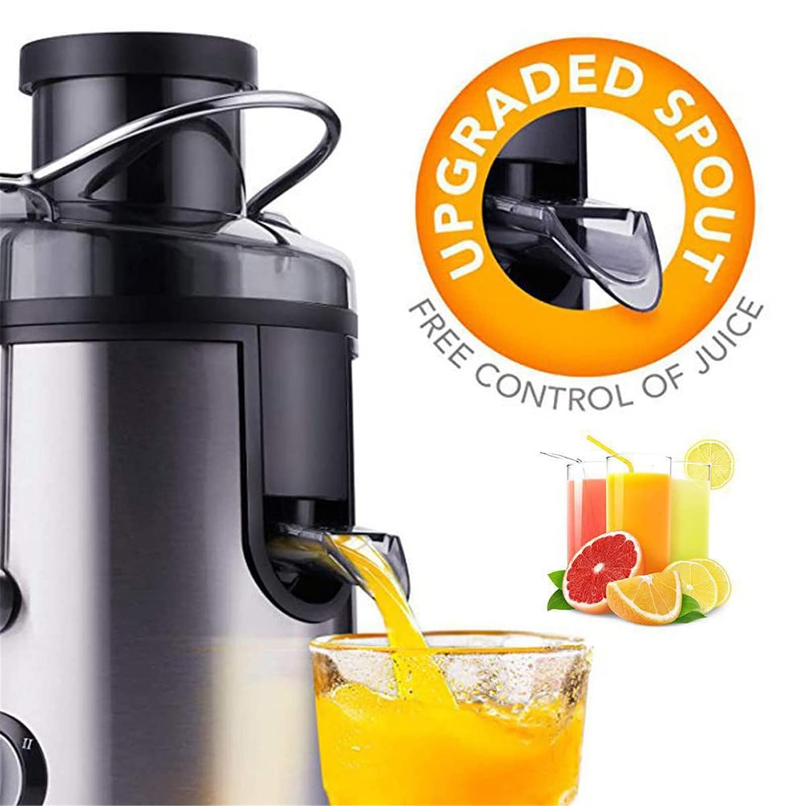 Macchina per Succo centrifugo con Bocca Larga da 65 mm, Macchina per spremiagrumi elettrica da 800 W, brocca per Succo da 450 ml e Contenitore per polpa da 1600 ml, modalità a Doppia veloc