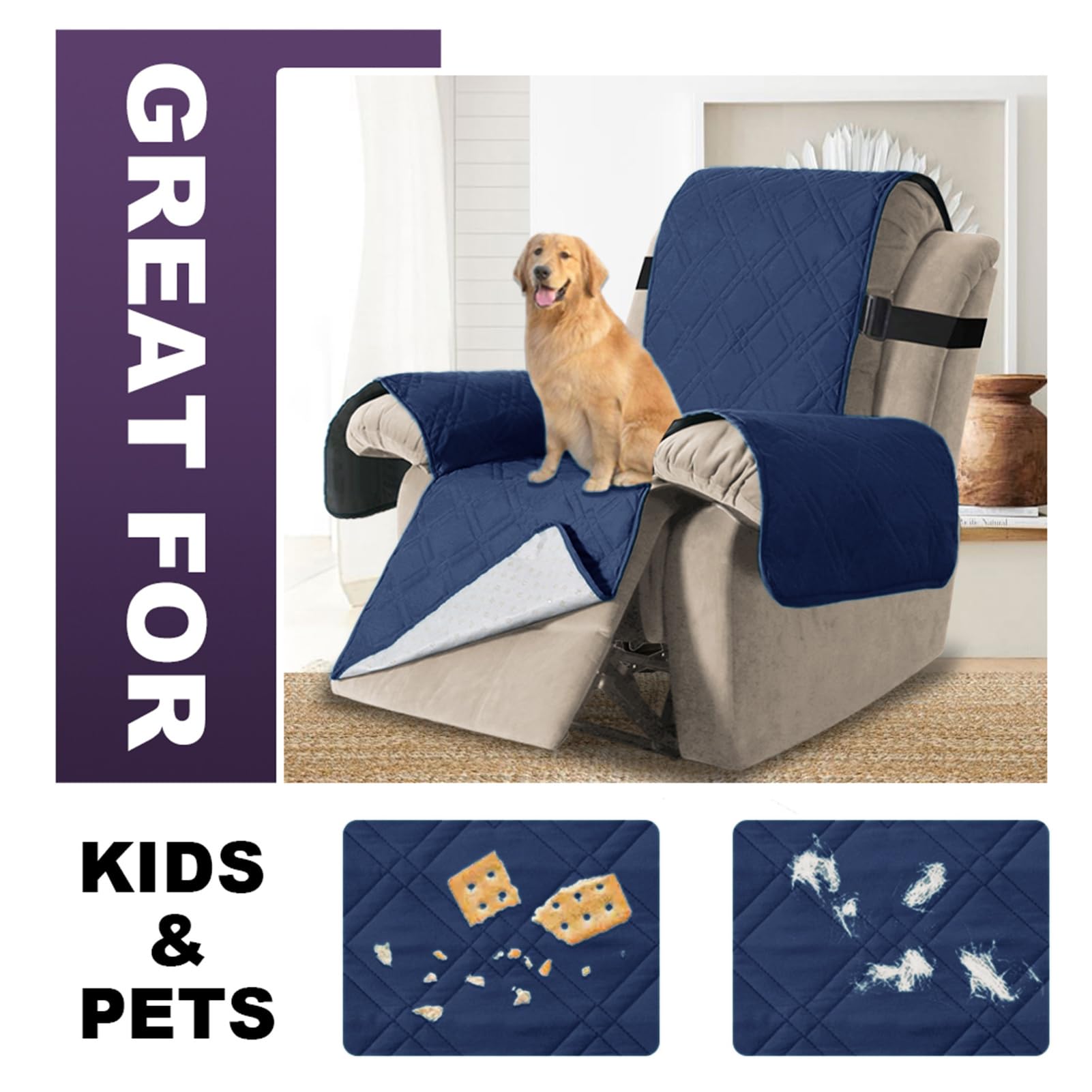 Copripoltrona Relax Reclinabile, Copripoltrona Impermeabile, Copripoltrona Relax Reclinabile, Copripoltrona Relax Reclinabile Salvadivano (Blu Navy,Medio)