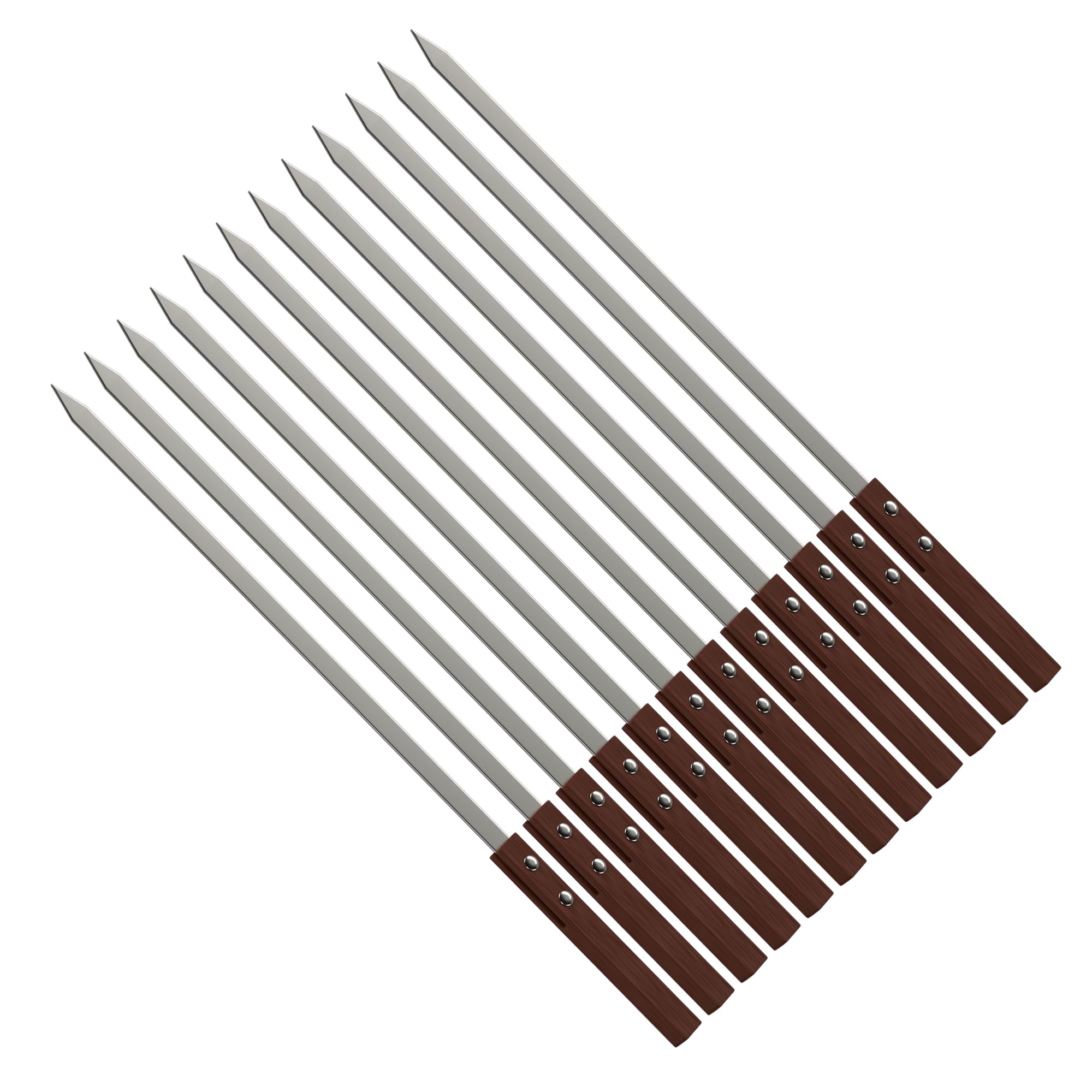 PNJB, Long Barbecue Skewers, Grilling Skewers, Skewer Sticks for BBQ, Barbecue Shish Kebab Sticks, Wooden Handles Long Skewer for Home and Restaurants, (Pack of 12)