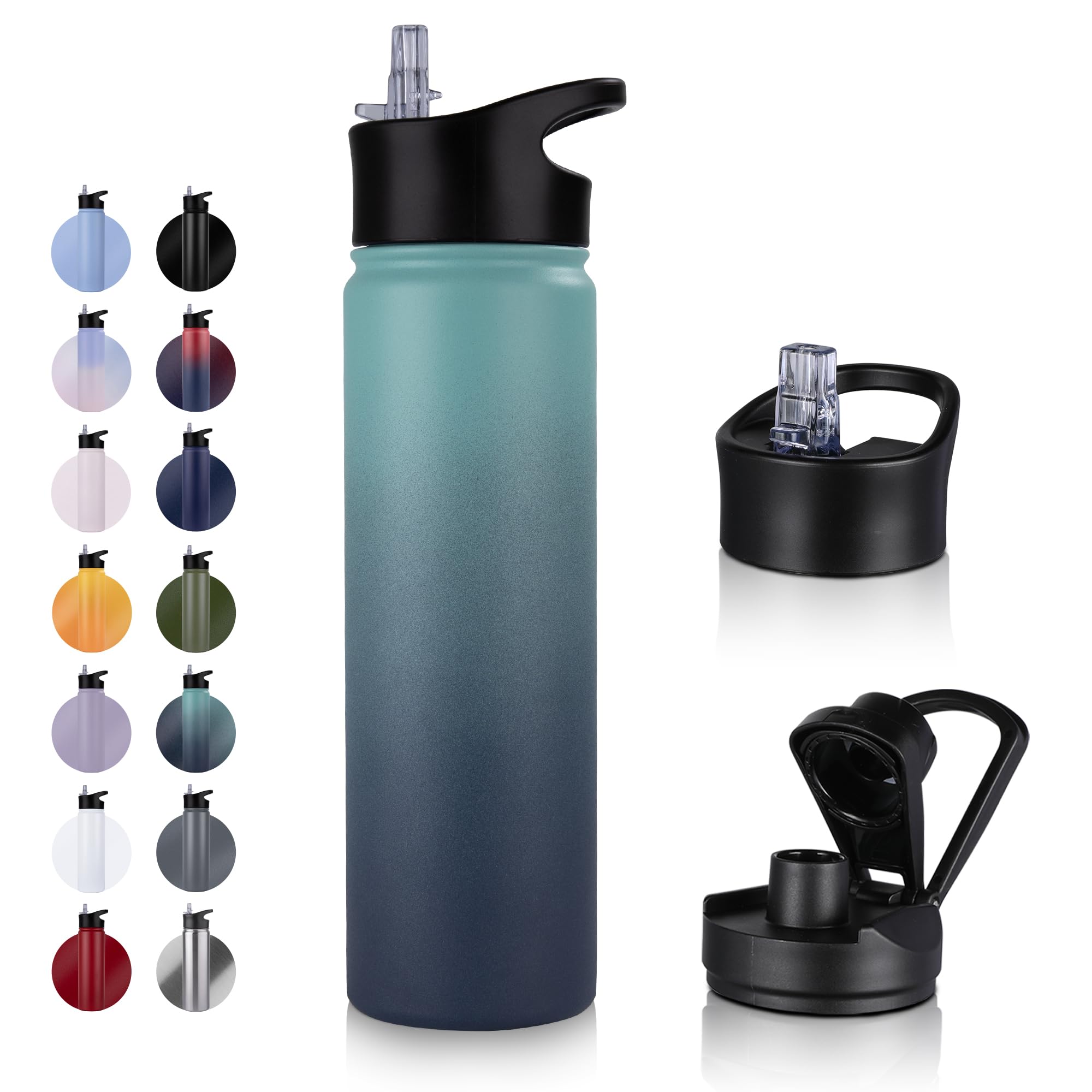 UMBFUN Insulated Water Bottle - 750ml 2 Lids (Straw Lid and Spout Lid) - with Straw,Stainless Steel Double-Walled Insulated Vacuum Leakproof,BPA Free,Drink Flask for Travel Sports Gym Camping Hiking