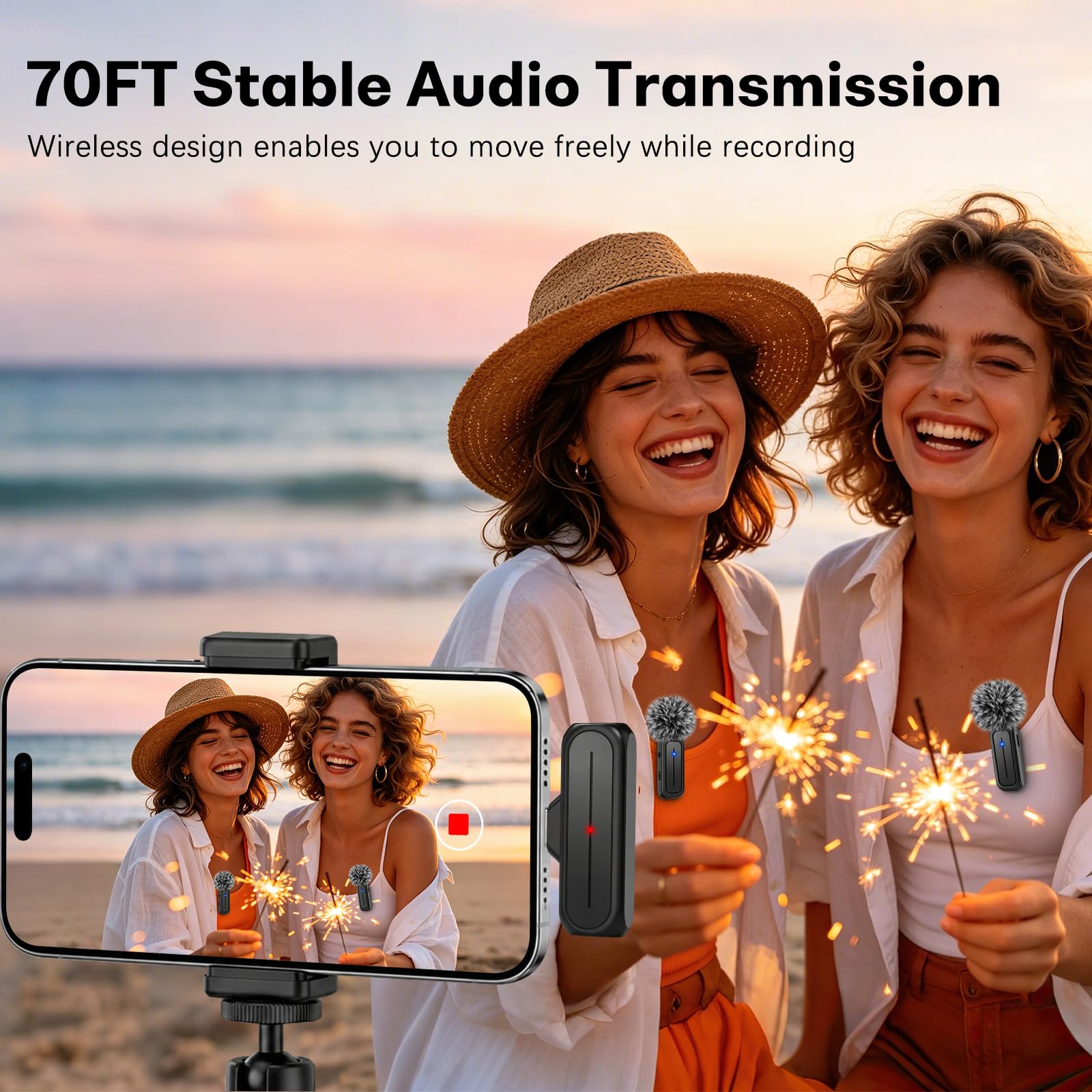 MAYBESTA Mini microphone sans fil pour iPhone et téléphone Android – Microphones Bluetooth avec étui de chargement pour enregistrement vidéo – 2 micros créateurs de contenu à clipser pour Tiktok