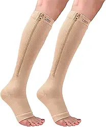Meia de Alta Compressão Com Ziper Sem Ponteira Para Varizes, Inchaço, Trombose e Má Circulação, Alivia Peso nas Pernas