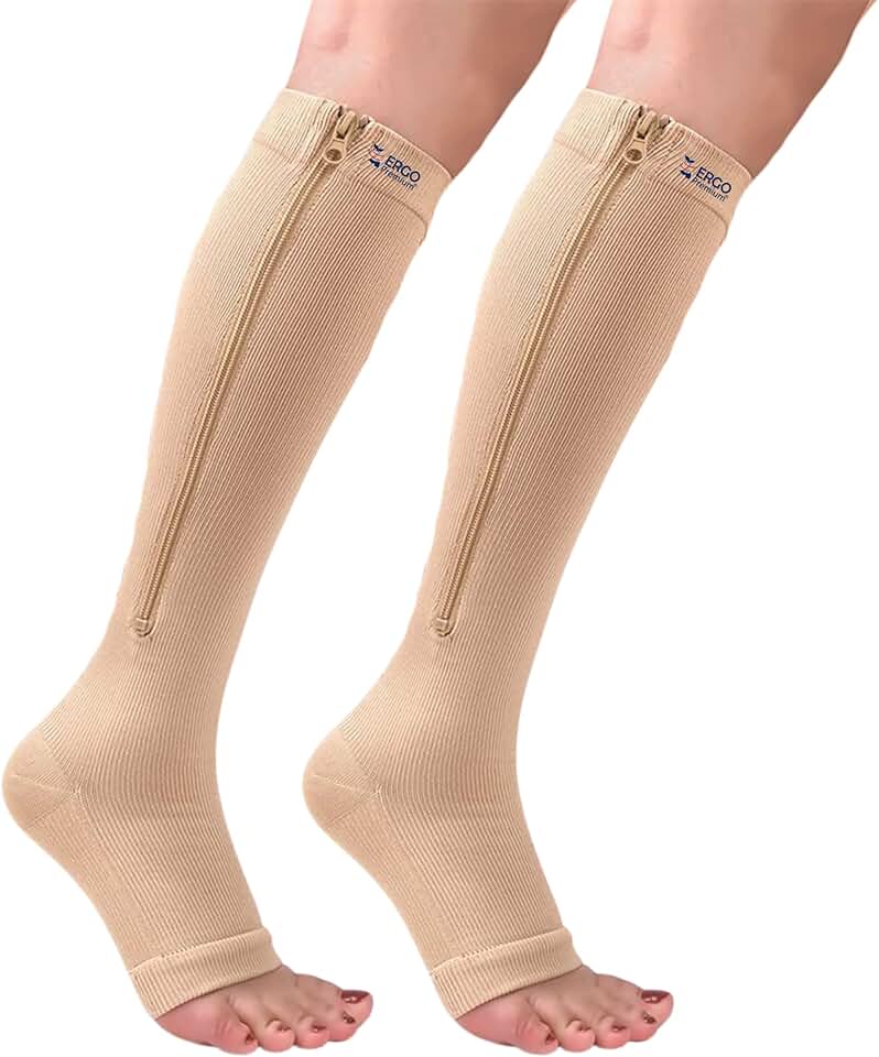 Meia de Alta Compressão Com Ziper Sem Ponteira Para Varizes, Inchaço, Trombose e Má Circulação, Alivia Peso nas Pernas
