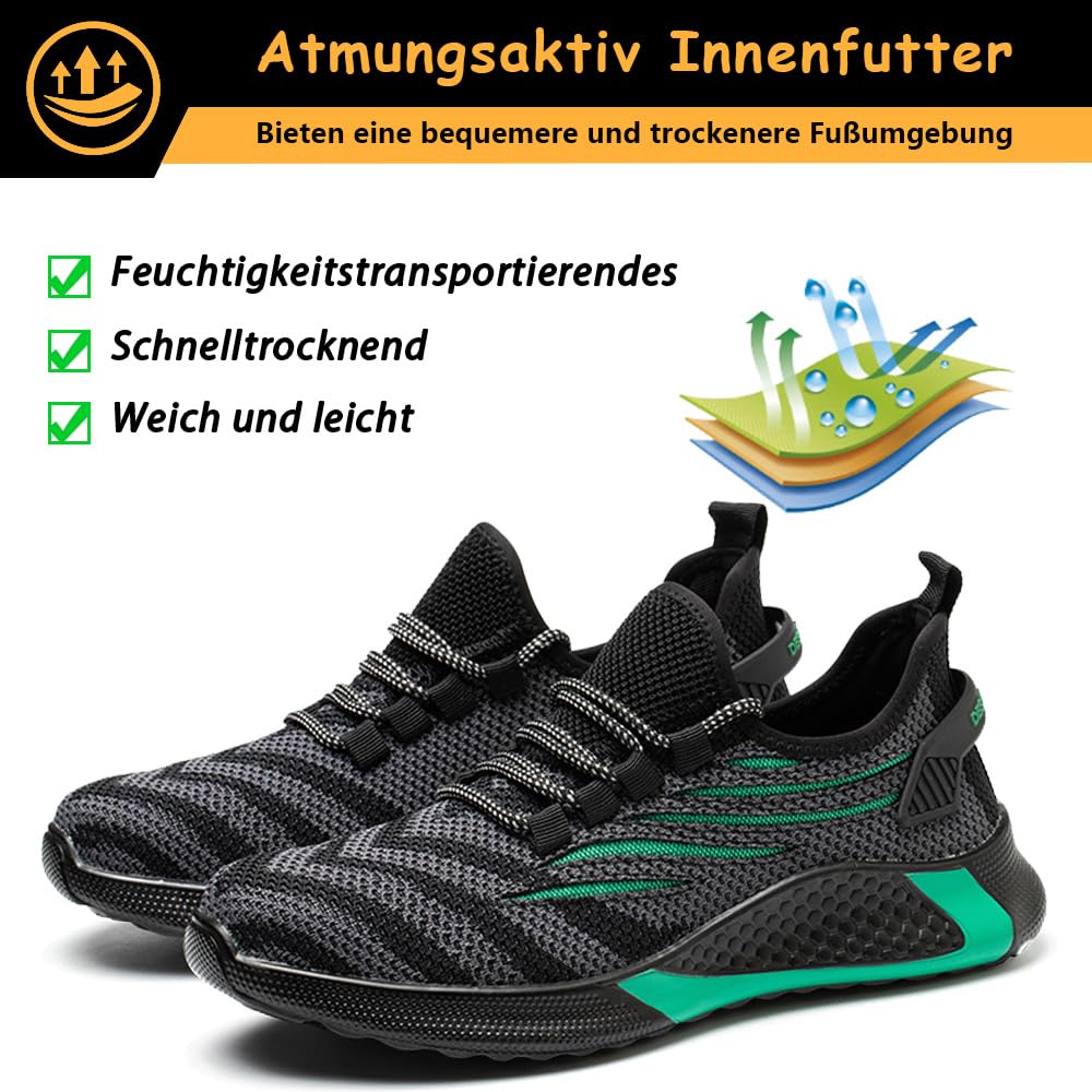 Sicherheitsschuhe Herren Leicht Arbeitsschuhe Damen Atmungsaktive Stahlkappenschuhe Sportlich rutschfeste Schutzschuhe Breathable Arbeitsturnschuhe mit Stahlkappe