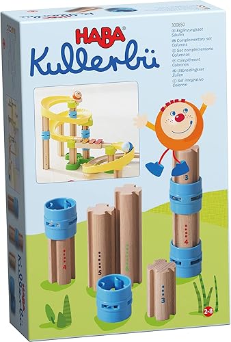 HABA Kullerbu - Juego de expansión - Columnas - Juego de 10 piezas para crear diseños de pista de bolas más altos