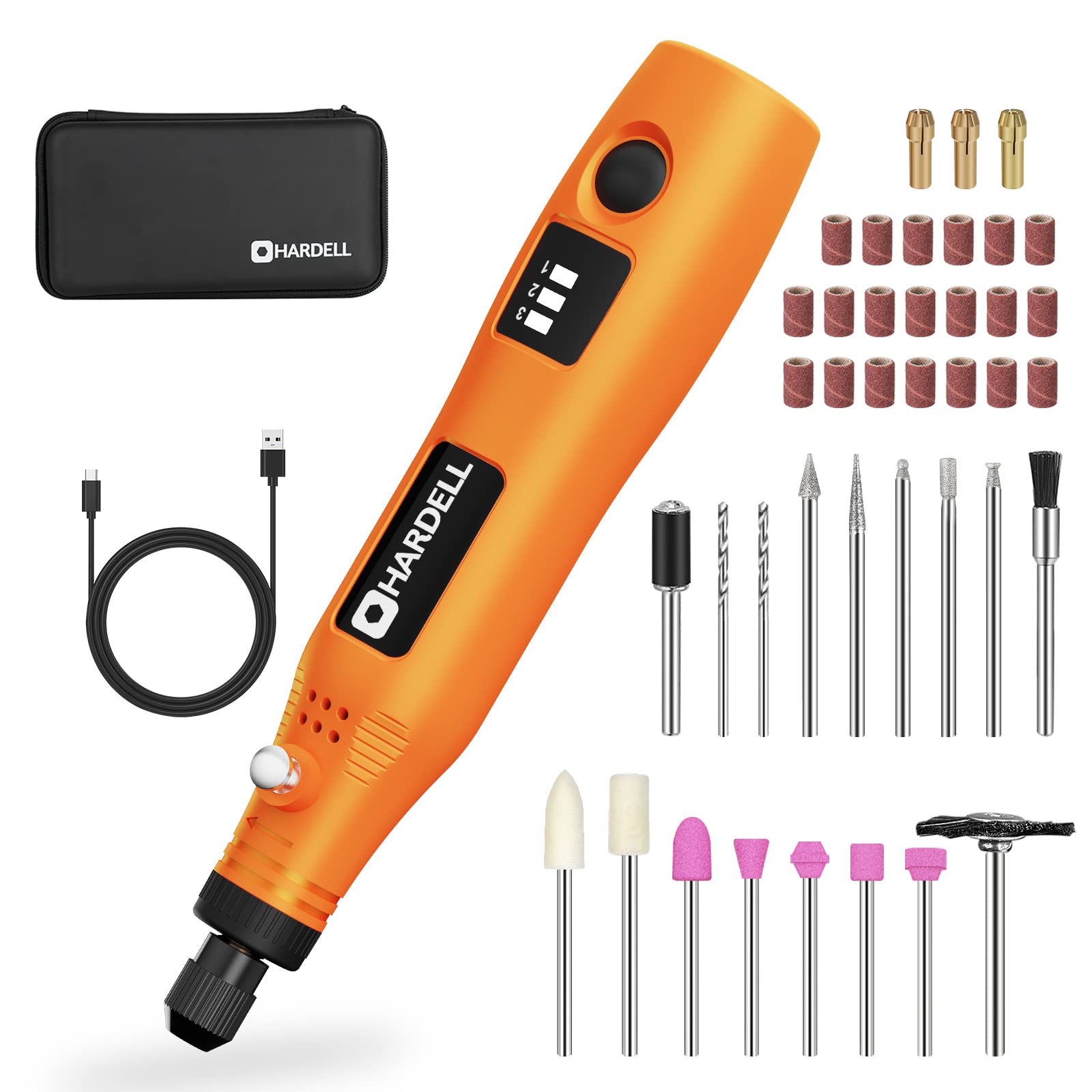 Photo 1 of HARDELL Cordless Rotary Tool 3.7V, 3-Speed Mini Rotary Tool with 42 Rotary Tool Accessories, Rechargeable Power Rotary Tool Kit for Sanding, Drilling, Polishing, Engraving, Cleaning, DIY Crafts Cordless Rotary Tool for Small Projects