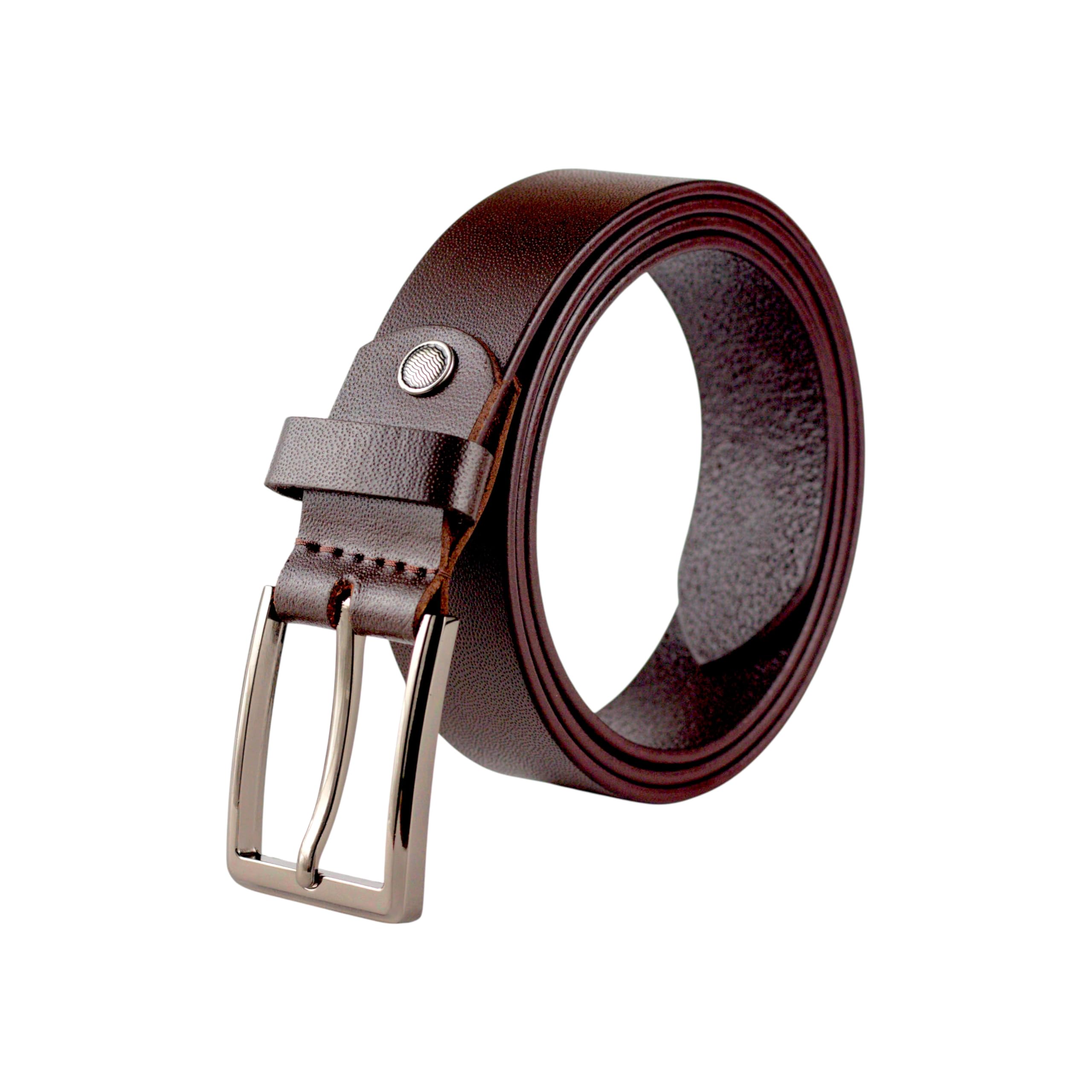 crabby hunt Brown Leather Belt for Men – Genuine Leather Strap with Sleek Silver Buckle | Durable & Stylish for Formal | Business & Casual Wear-picture-33