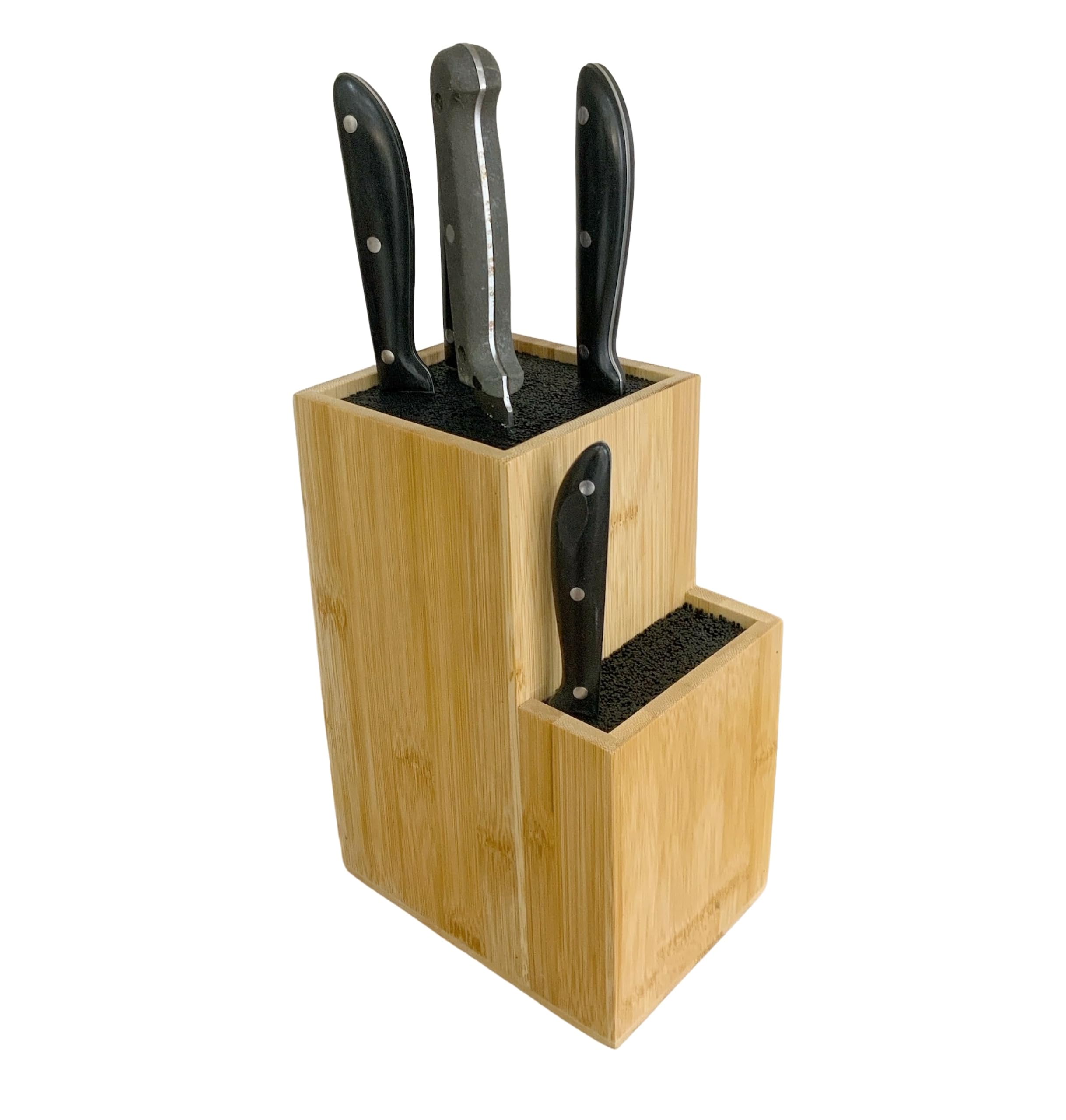 Bamboo Universal Knife Block, 2-Tier Countertop Kitchen Storage Holder