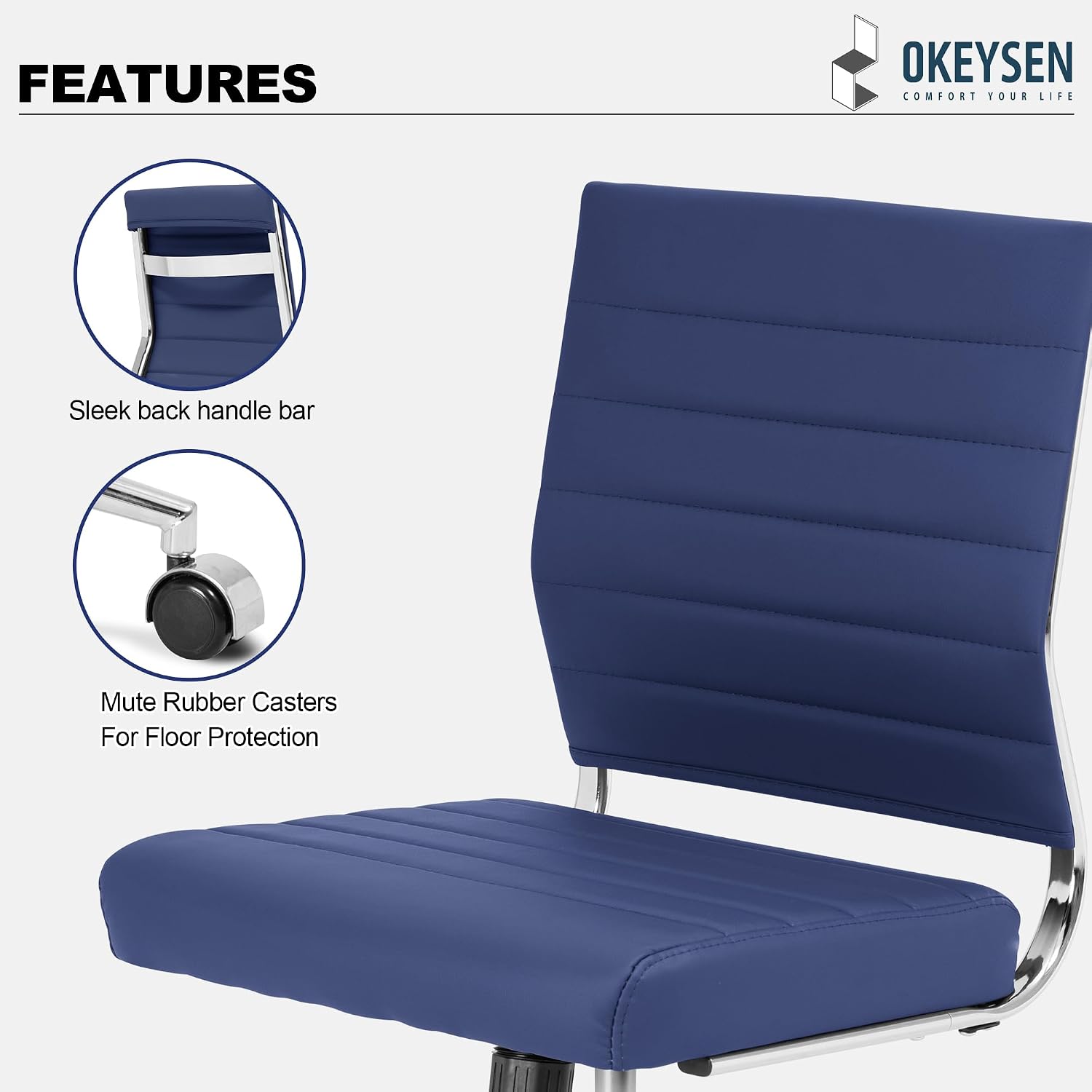 Okeysen Armless Office Desk Chair, Mid Back Leather Conference Room Chairs Without Armrests, Modern Office Chair Ribbed.