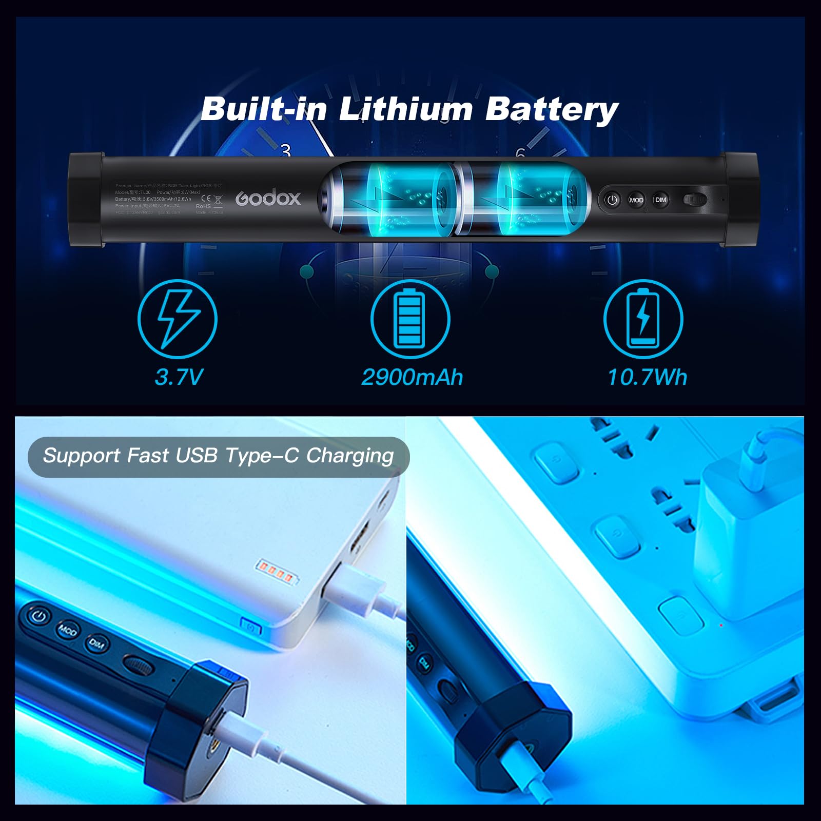 Amazon | Godox TL30キット RGBチューブライト 磁気ハンドヘルドライト
