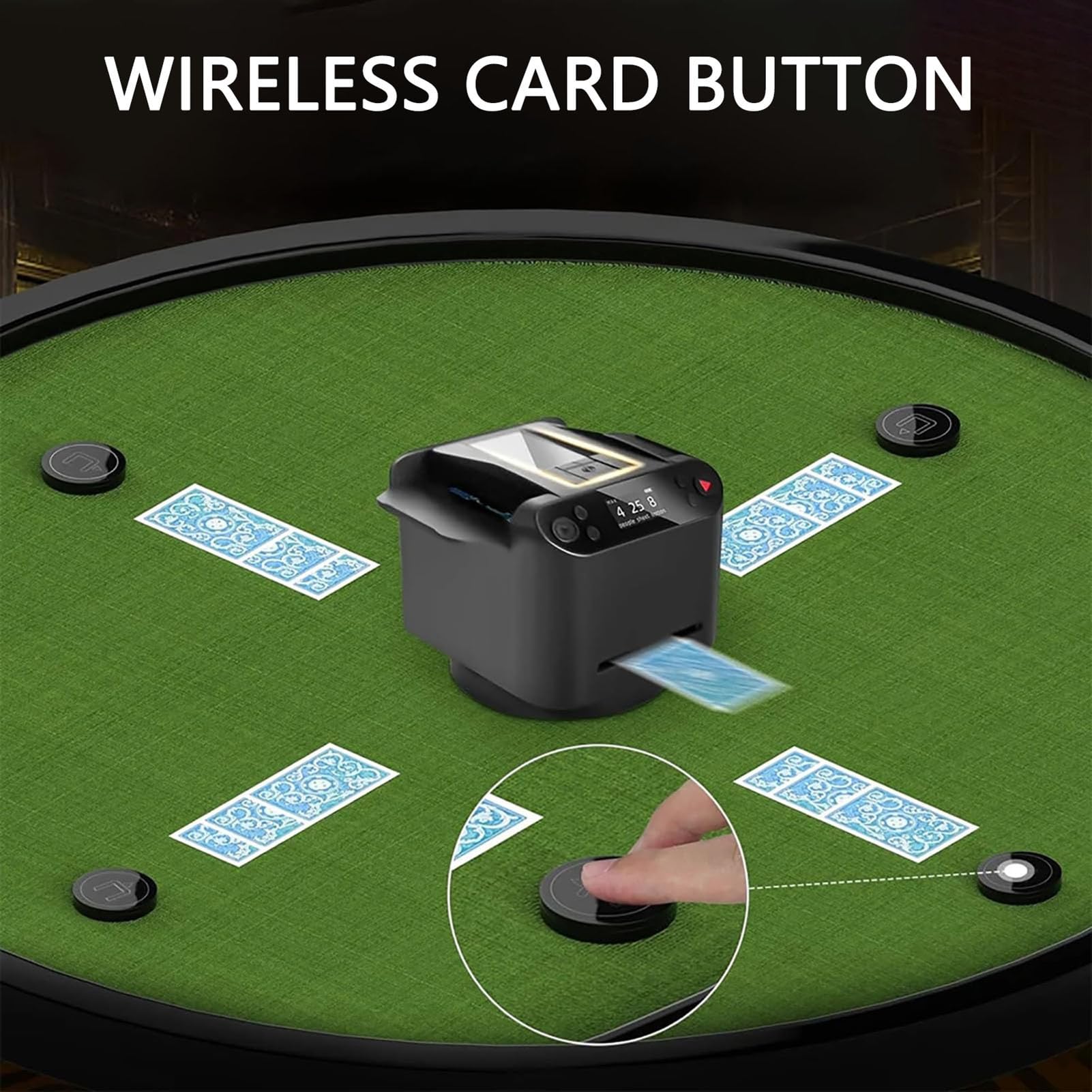 Shuffler automatico di carte e dealer - 2 in 1 con design rotante a 360°, ricaricabile con pulsanti wireless per poker e blackjack