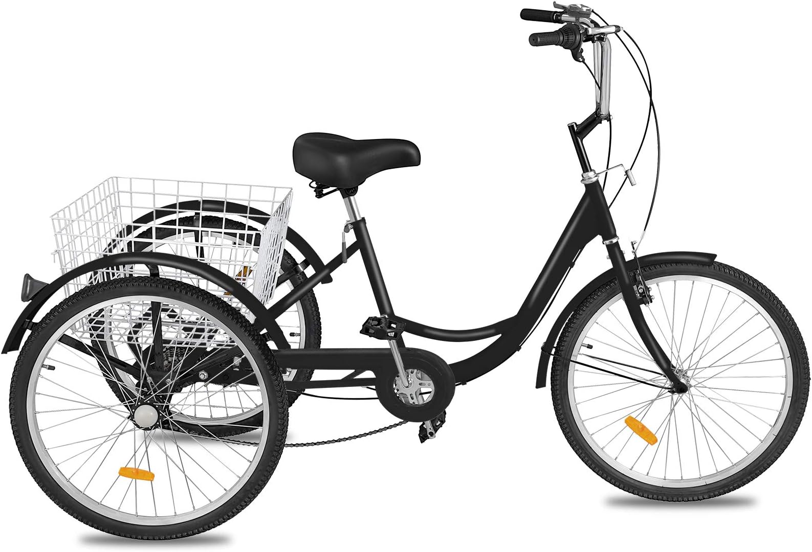 Happybuy Adult Tricycle 1Speed 7 Speed Size Cruise Bike 20 inch Adjustable Trike with Bell, Brake System Cruiser Bicycles Large Size Basket for Recreation Shopping Exercise (Black/7 Speed)