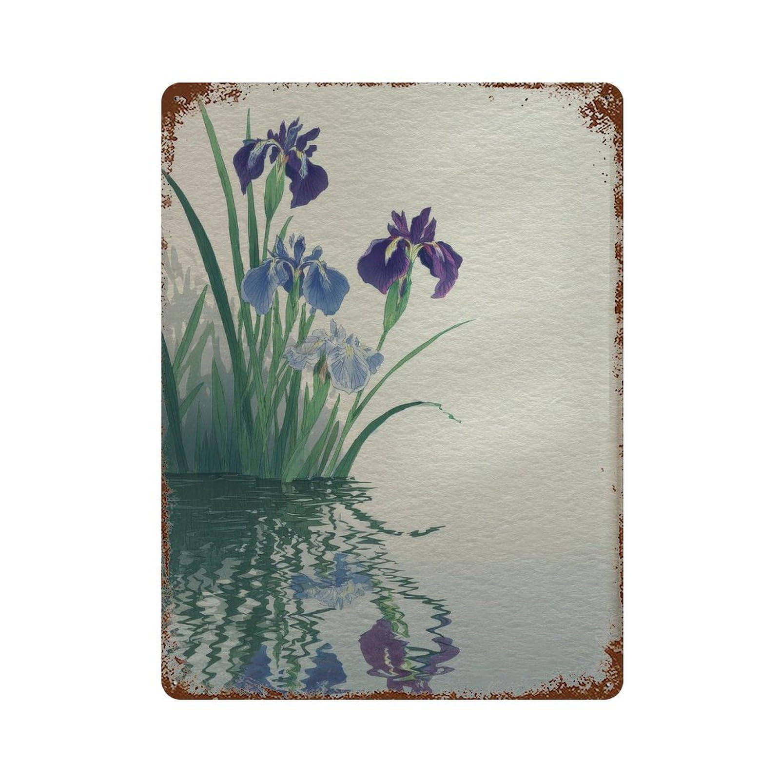 xiaoxiaoshen Purple Iris Flowers. Japanese Botanical Traditional Wall Decor Art Metal Tin Poster Modern Home Decor Art Home Bar Shop Decorations Vintage Sign 40x30cm