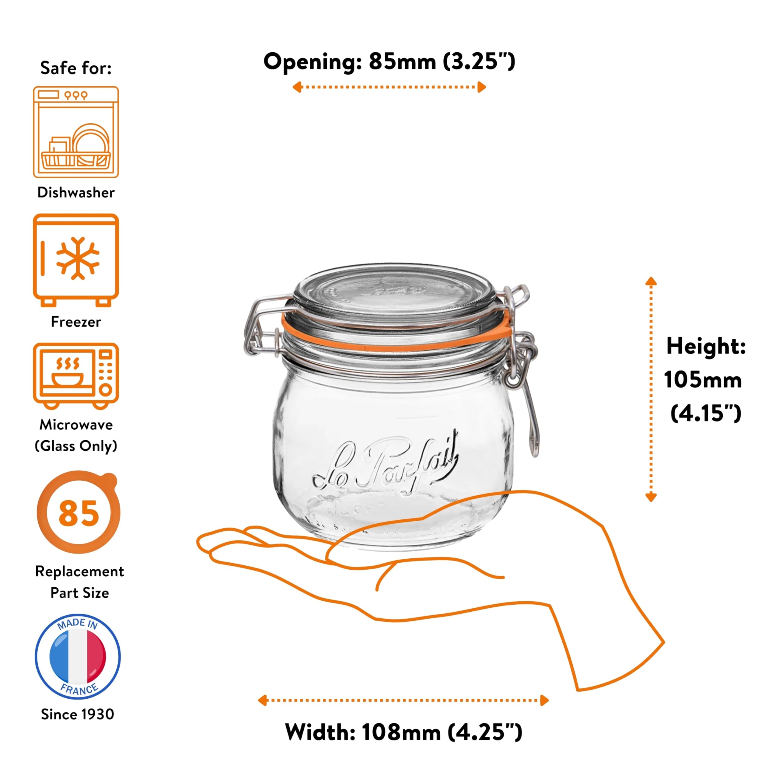 Le Parfait Super Jar - 500mL French Glass Canning Jar With Round