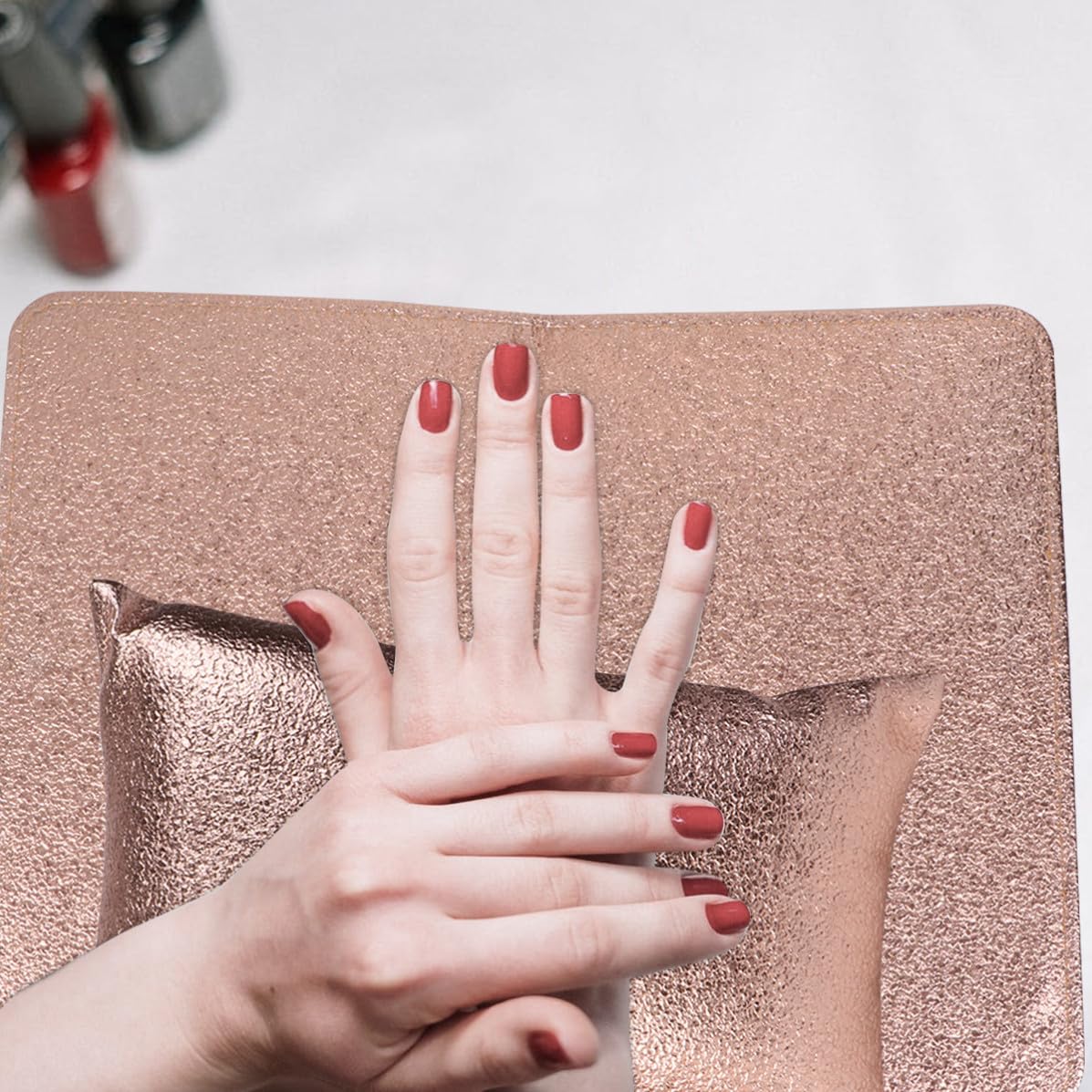 2pcs Foldable Pu Leather Nail Hand Rest Cushion Portable Manicure Hand Pad Nail Salon Armrest Soft Comfortable Mat for Home and Professional Use