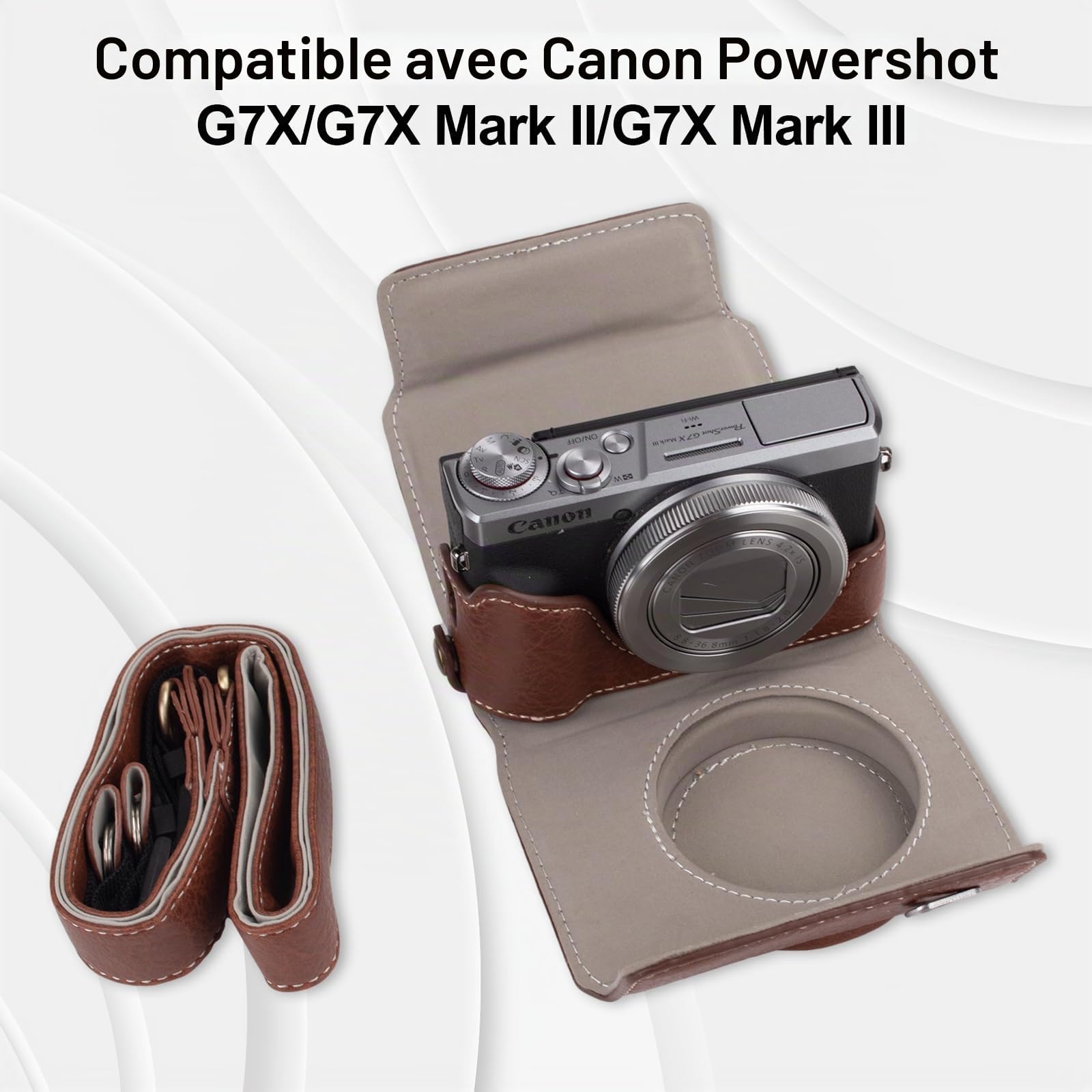 Rieibi G7 X G7X II G7X III Étui Vintage en Cuir pour Appareil Photo Reflex numérique Canon PowerShot G7X G7X Mark II G7X Mark III Étui de Protection avec Sangle