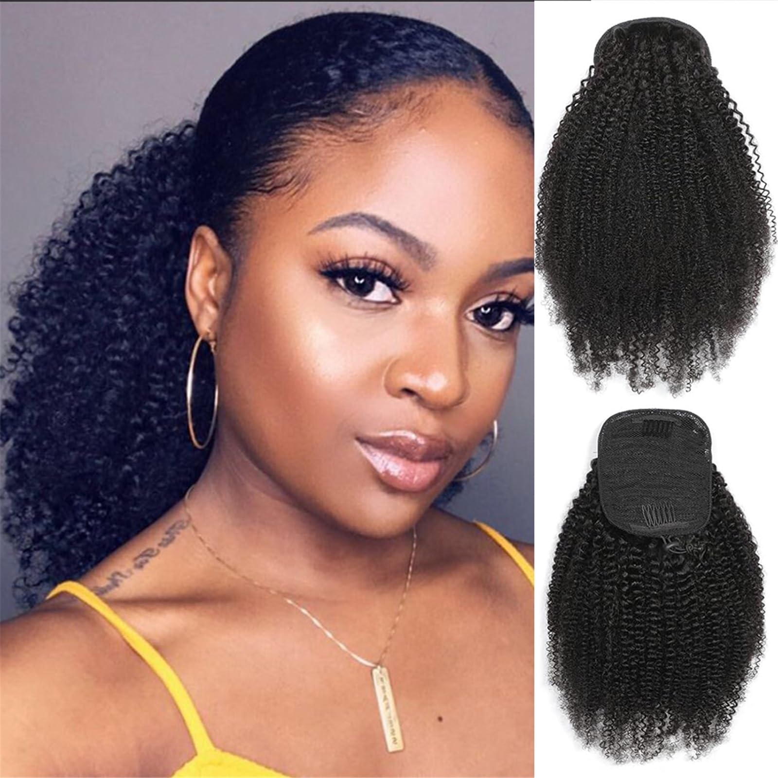 Kucyka Afro Kinky Curly Remy Extensions 4B/4C Ludzkie włosy w kucyk dla czarnoskórych kobiet Fryzura(22inches)