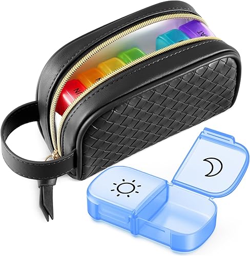 Organizador semanal de pastillas 2 veces al día con una bolsa tejida, pastillero portátil de 7 días AM PM con apertura del mismo lado para acceso disponible en Yaxa Peru