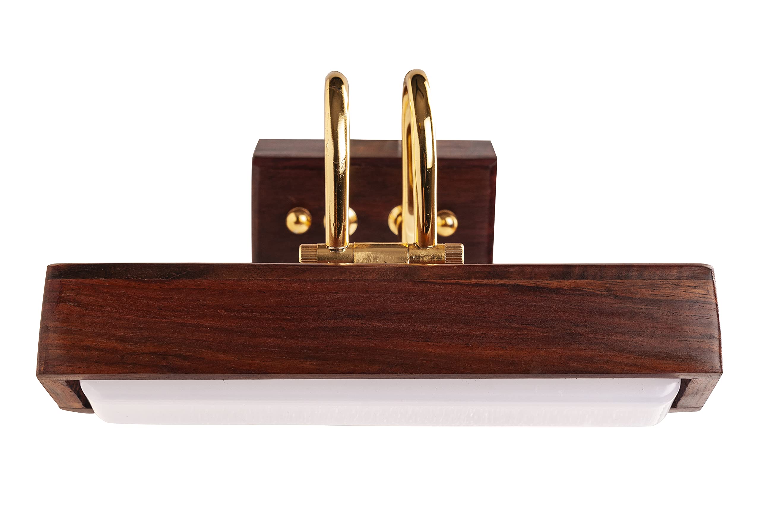 Green House Handmade Sheesham Wood Wall Light for Dressing Table/Mirror/Vanity/Bedroom/Bathroom/Living Room with 10W in-Built Tri-Colour LED/9 inches Wide/Gold Plated Brass Bands/Rivets/Moving Set (B09GDGBHS1) Amazon Price History, Amazon Price Tracker