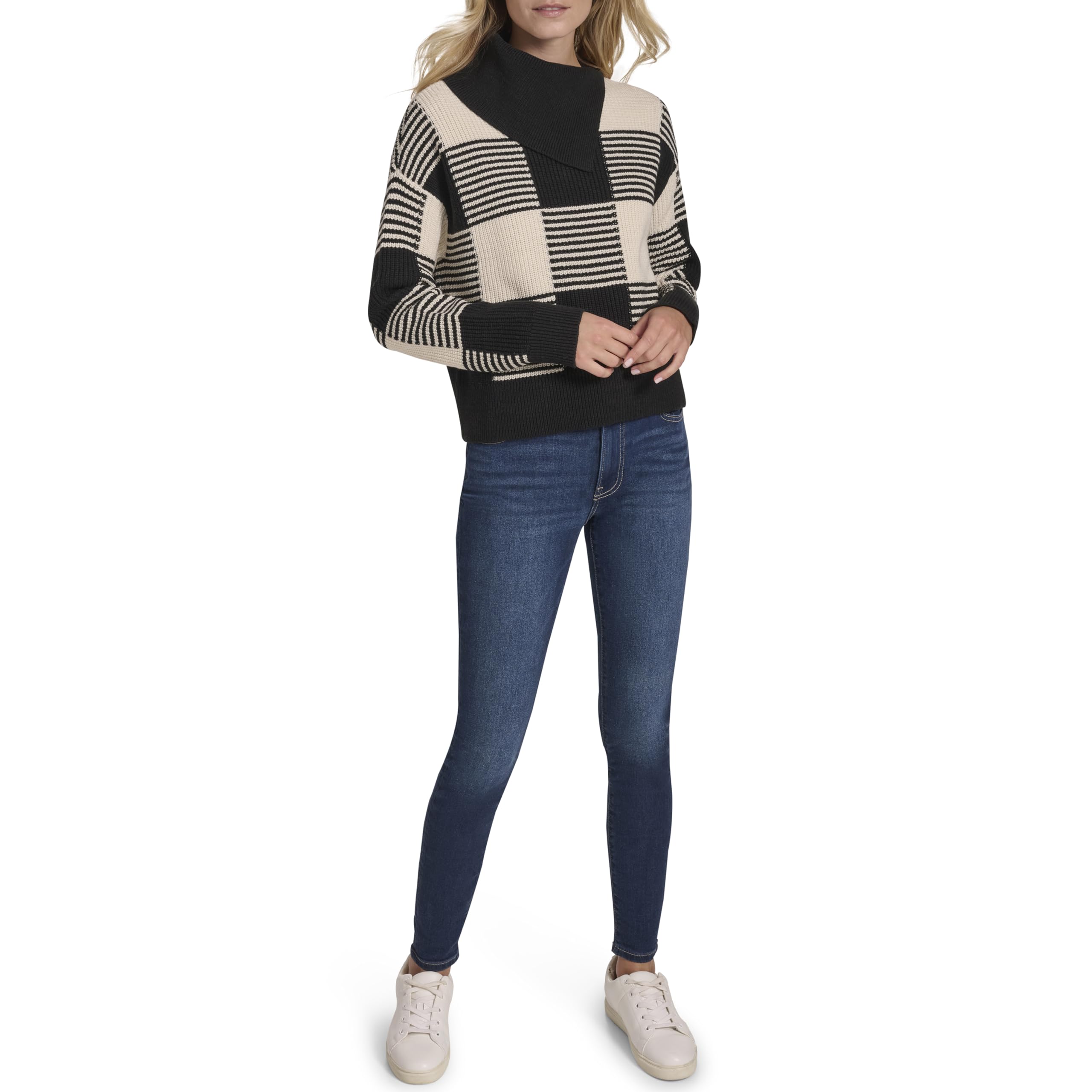 Nautica Womens Buffalo Check Warm Cowl Neck Pullover