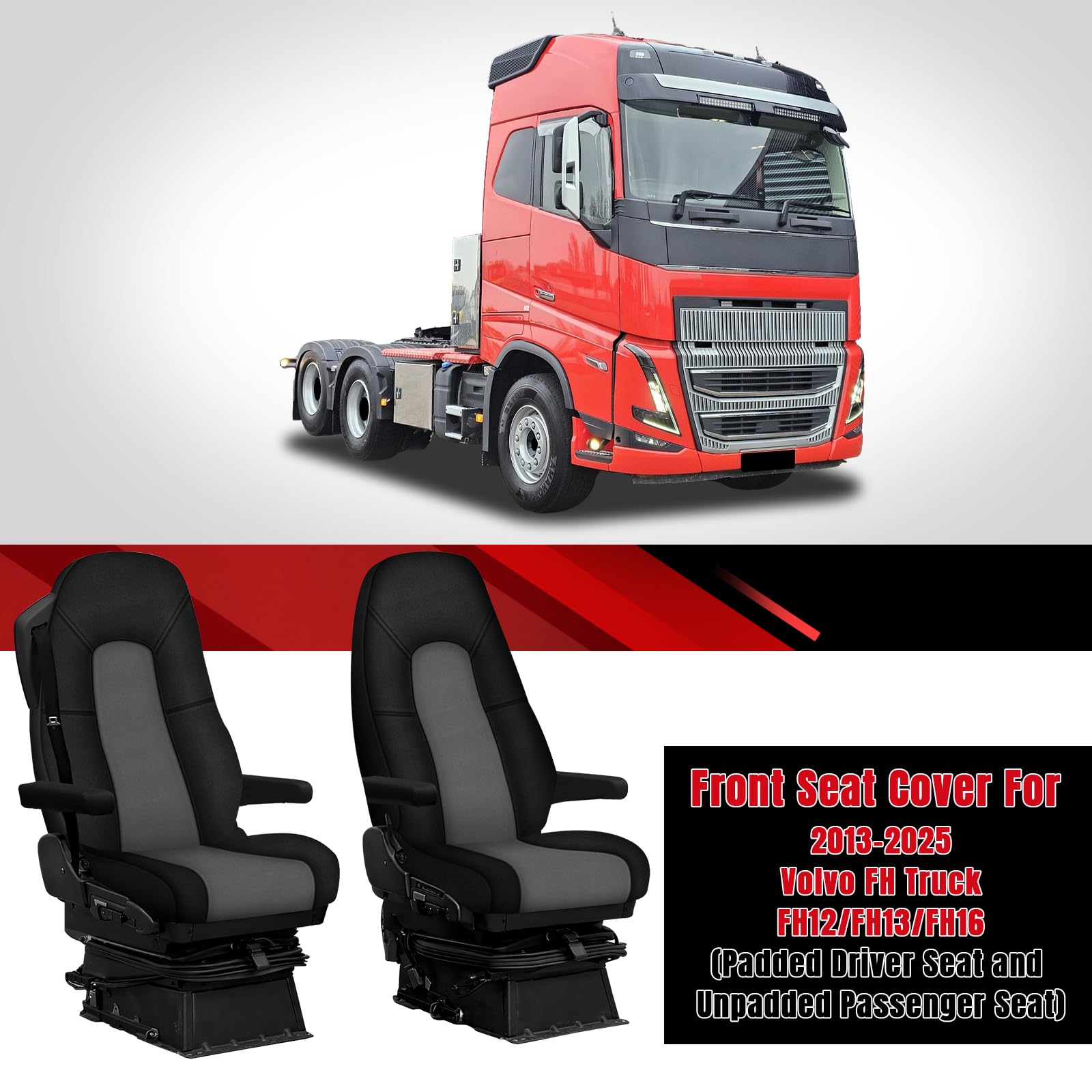 Fundas para asientos de camión para Volvo FH 12 13 16 de 2013–2026 (asiento del conductor acolchado y asiento del pasajero sin acolchado), fundas para asientos de coche Fundas protectoras para