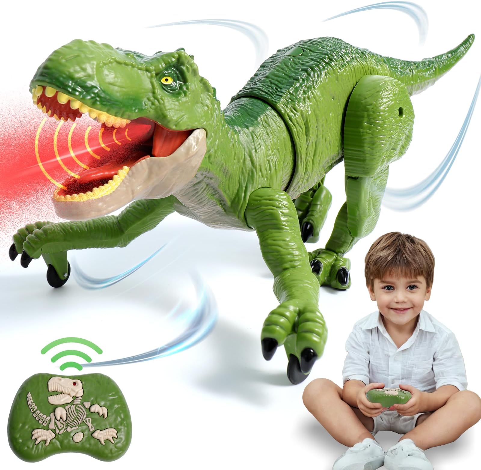 Remote Control Dinosaur Toys for Kids 3-12,Electronic RC Robot Dinosaur with Spray & Light & Roar & Rechargeable,Realistic Walking T-Rex Toys Birthday Gift for Boys 3-5 4-7 8-12 Year Old