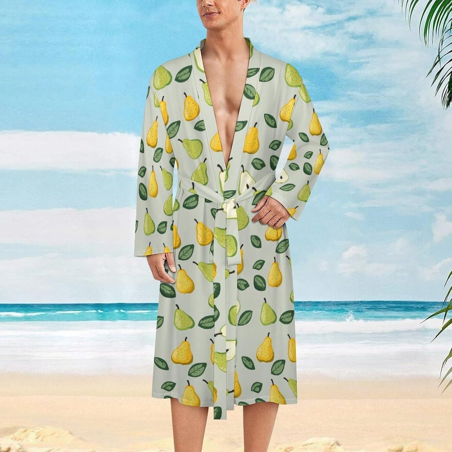 Pear Fruit Pattern Mens Robe Long Bathrobe for Women Bath Robes Lightweight Soft Printed Sleepwear