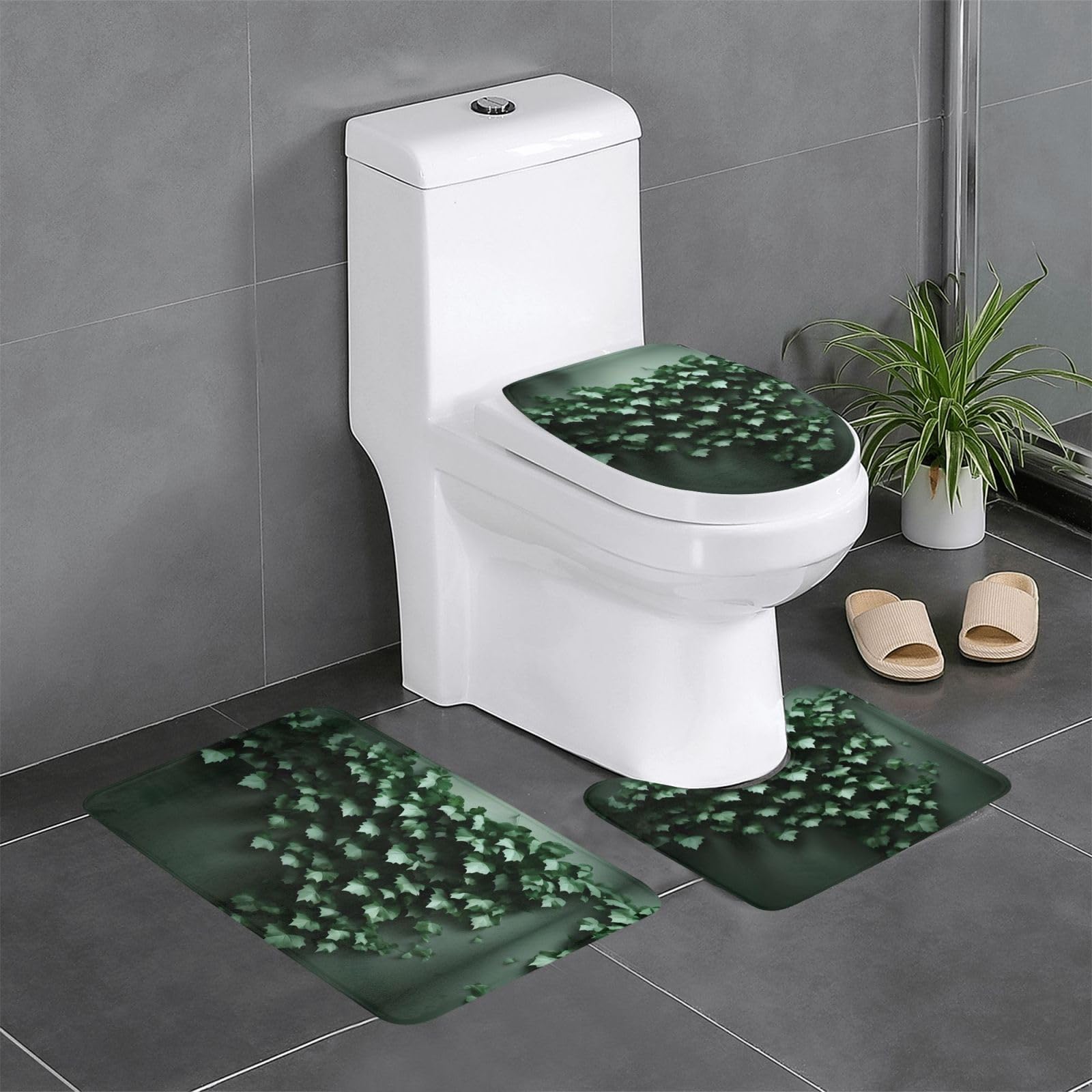 Tapis de salle de bain Green Creeper lot de 3 pièces antidérapantes pour WC et coiffeuse