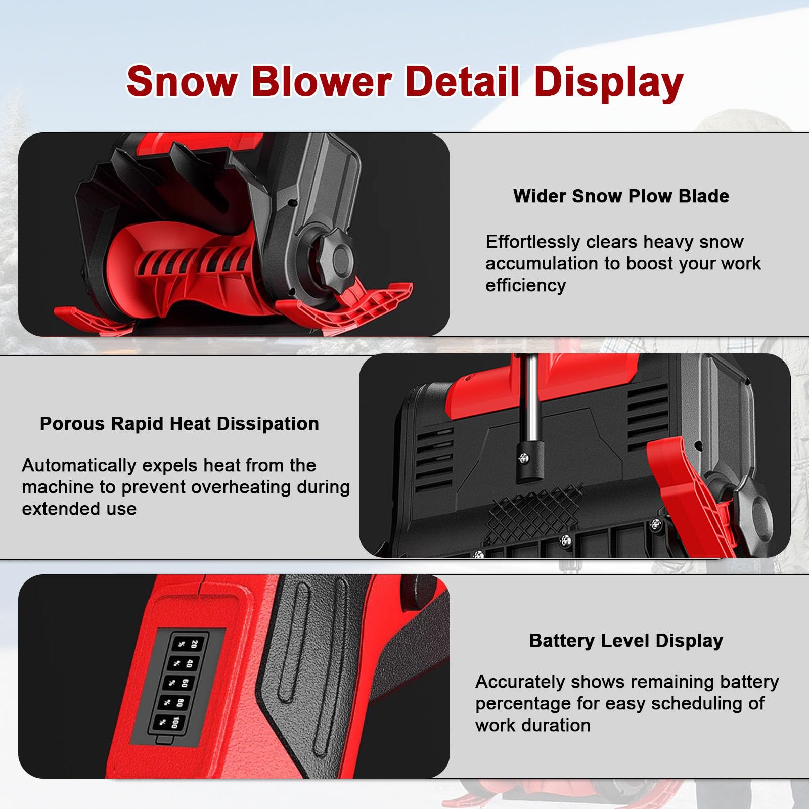 Spazzaneve Elettrico A Batteria, Pala Da Neve Senza Spazzole, Larghezza Di Pulizia Fino A 30cm,Spazzaneve Con Regolazione In 3 Direzioni,Per Proprietà, Fabbrica/Cortile Blue-2batteries