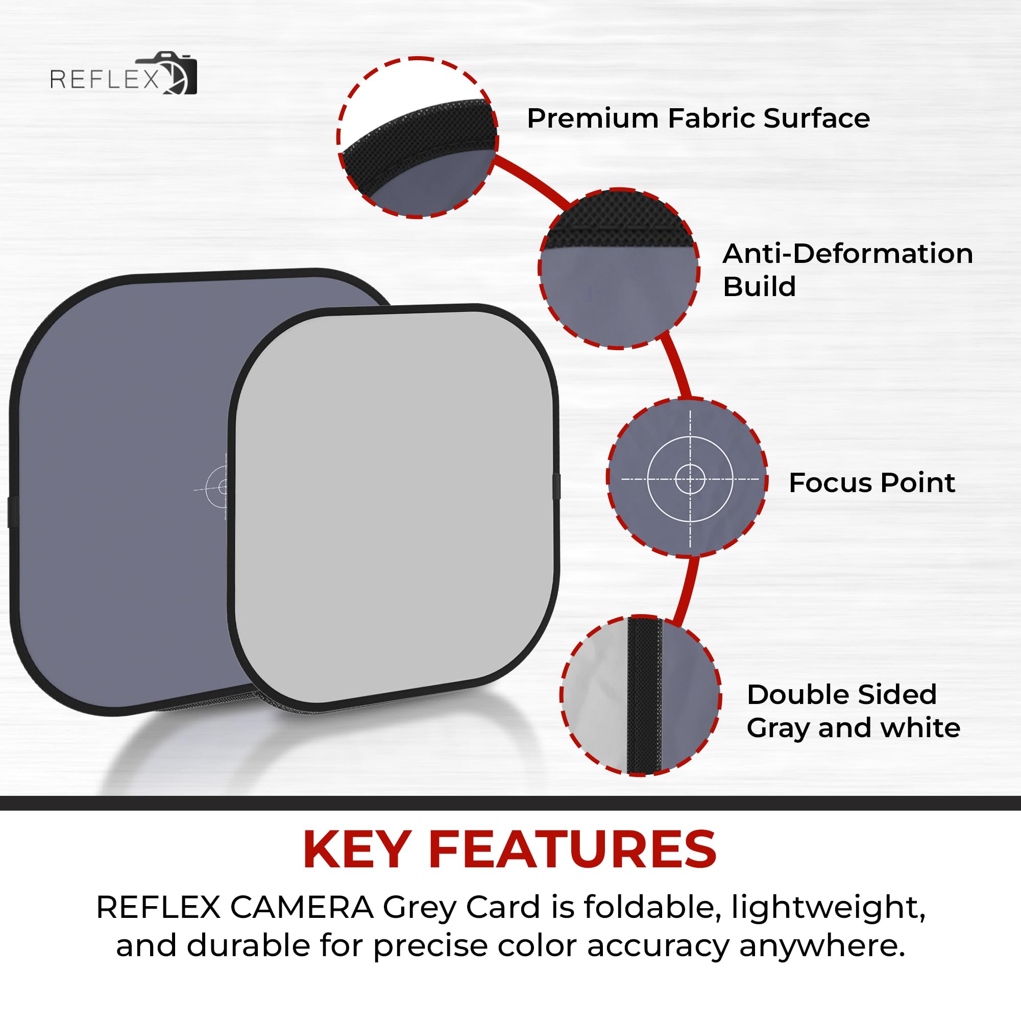 REFLEX CAMERA Faltbarer doppelseitiger Weißabgleich, 18 % Graukarte, tragbarer Grau-Referenzreflektor für Foto- und Kamera-Farbkorrektur, erzielen Sie einen präzisen Weißabgleich bei jeder Aufnahme