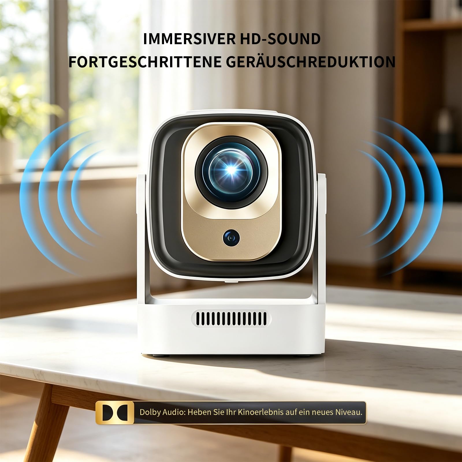 Mini Beamer 4K 1080P Unterstützt, Smart Projector WiFi 6 BT 5.4,Mini Projektor Automatische Trapezialkorrektur,Tragbarer Projektor für Zuhause und draußen,Beamer für HDMI/TV Stick/USB/Laptop,Weiß