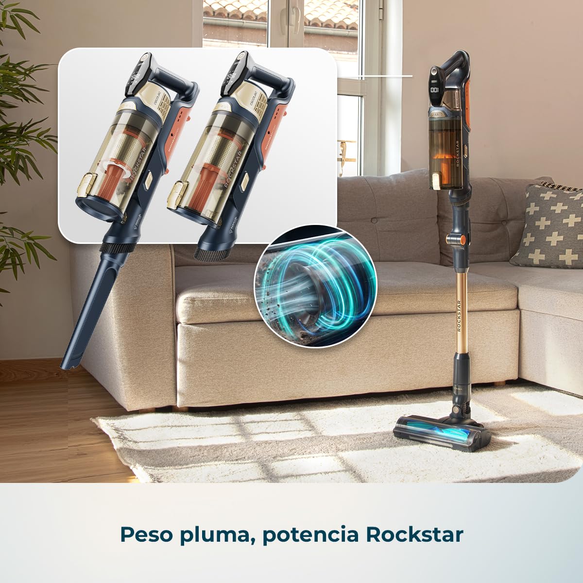 Cecotec Aspiradora Escoba sin Cable Conga Rockstar S50 Flex. 340W, Potencia Succión 135AW y 22kPa, Cepillo Antienredos Hairless XXL, Autonomía 45mins, Luz LED Verde, Tubo Flexible, Diseño Ligero