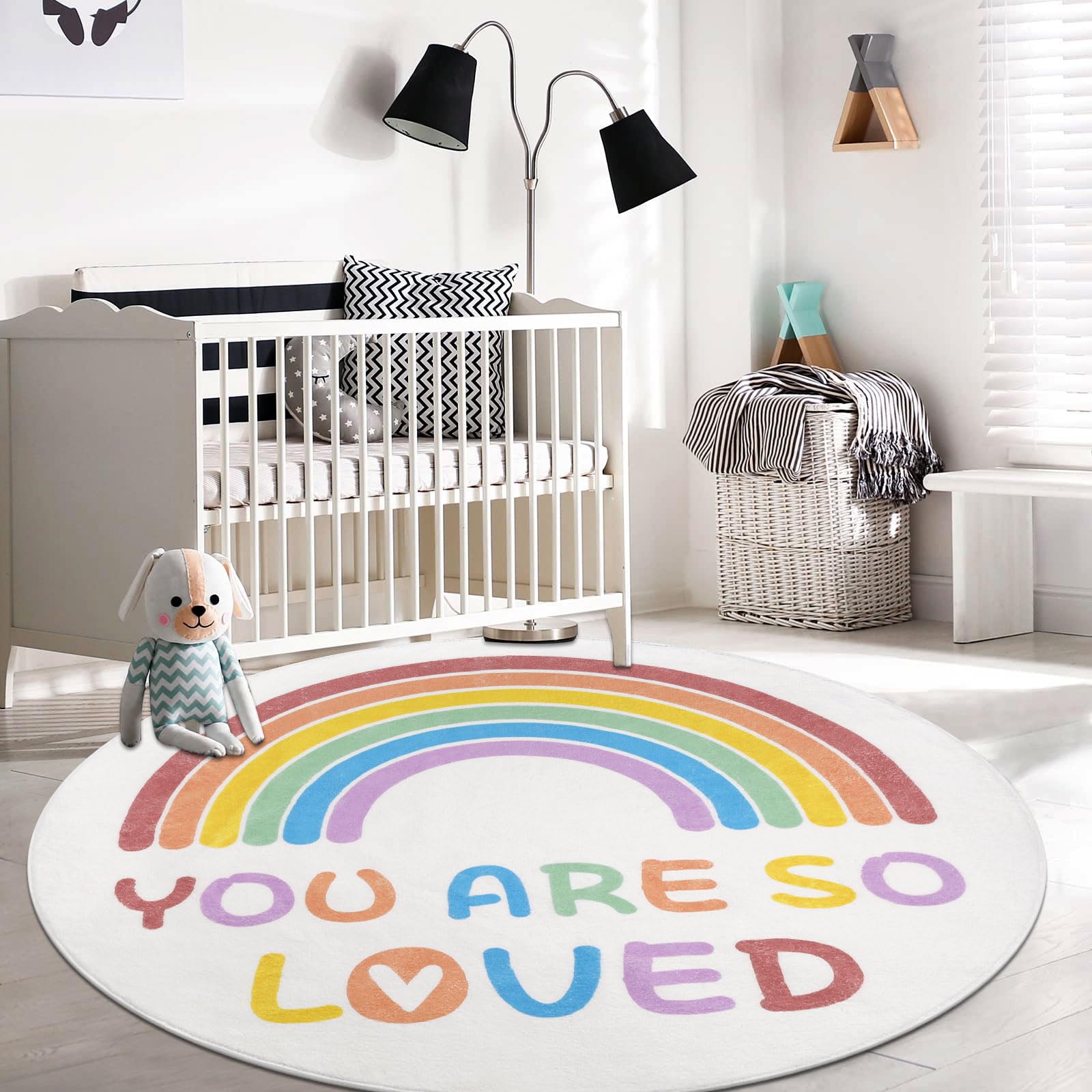 Enyhom Tappeto rotondo da 120 cm, motivo arcobaleno, per cameretta dei bambini, morbido, antiscivolo, lavabile in lavatrice, per gattonare