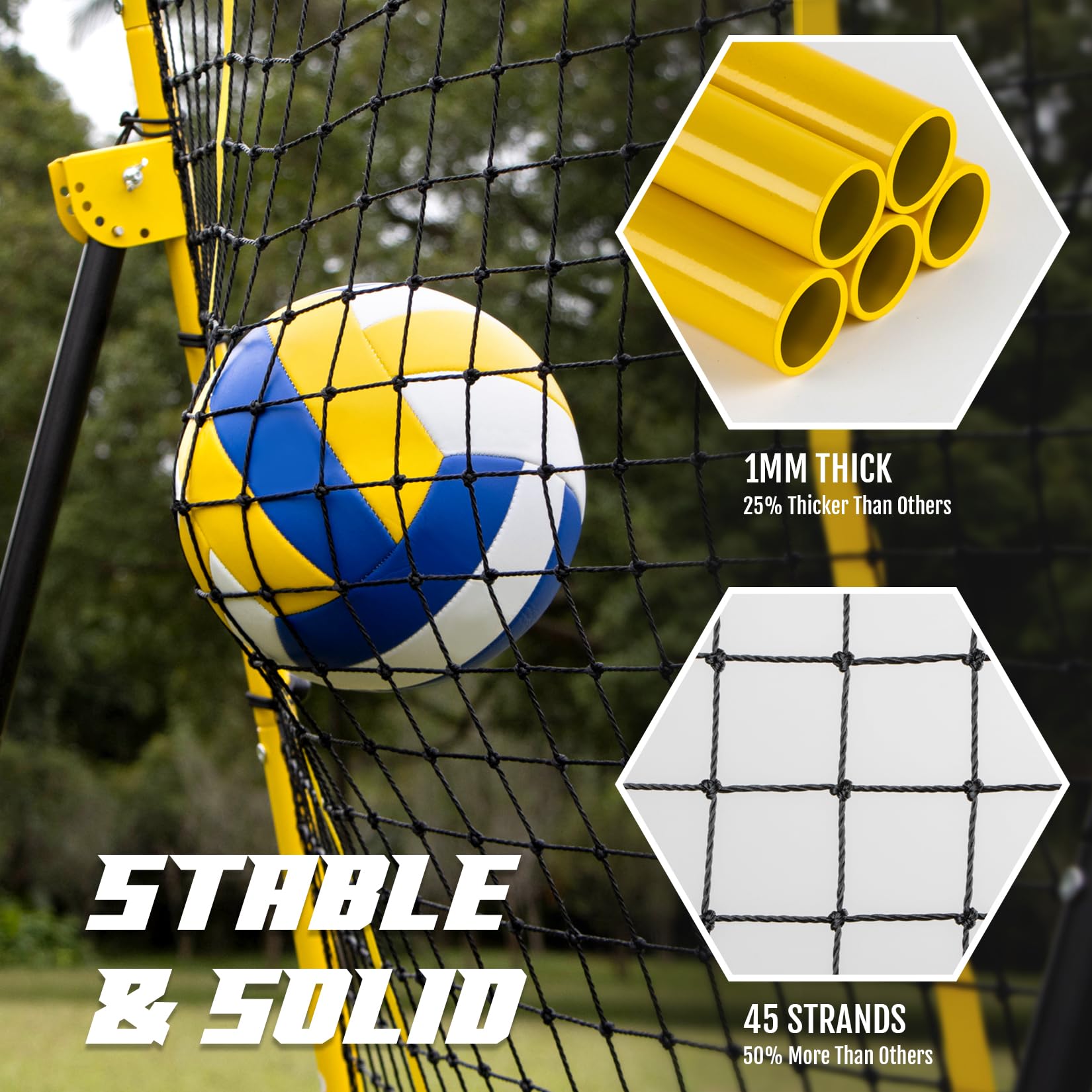 Filet de rebond de volley-ball Newbyinn, équipement d'entraînement avec 5 angles réglables, 2,1 x 1,2 m