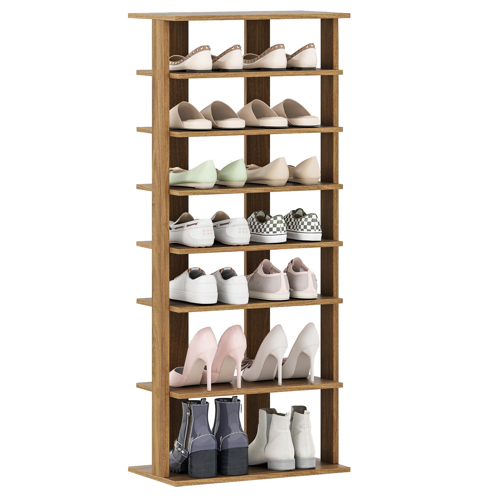 Giantex 8-Tier Wooden Shoe Rack, Patented Double Row Shoe
