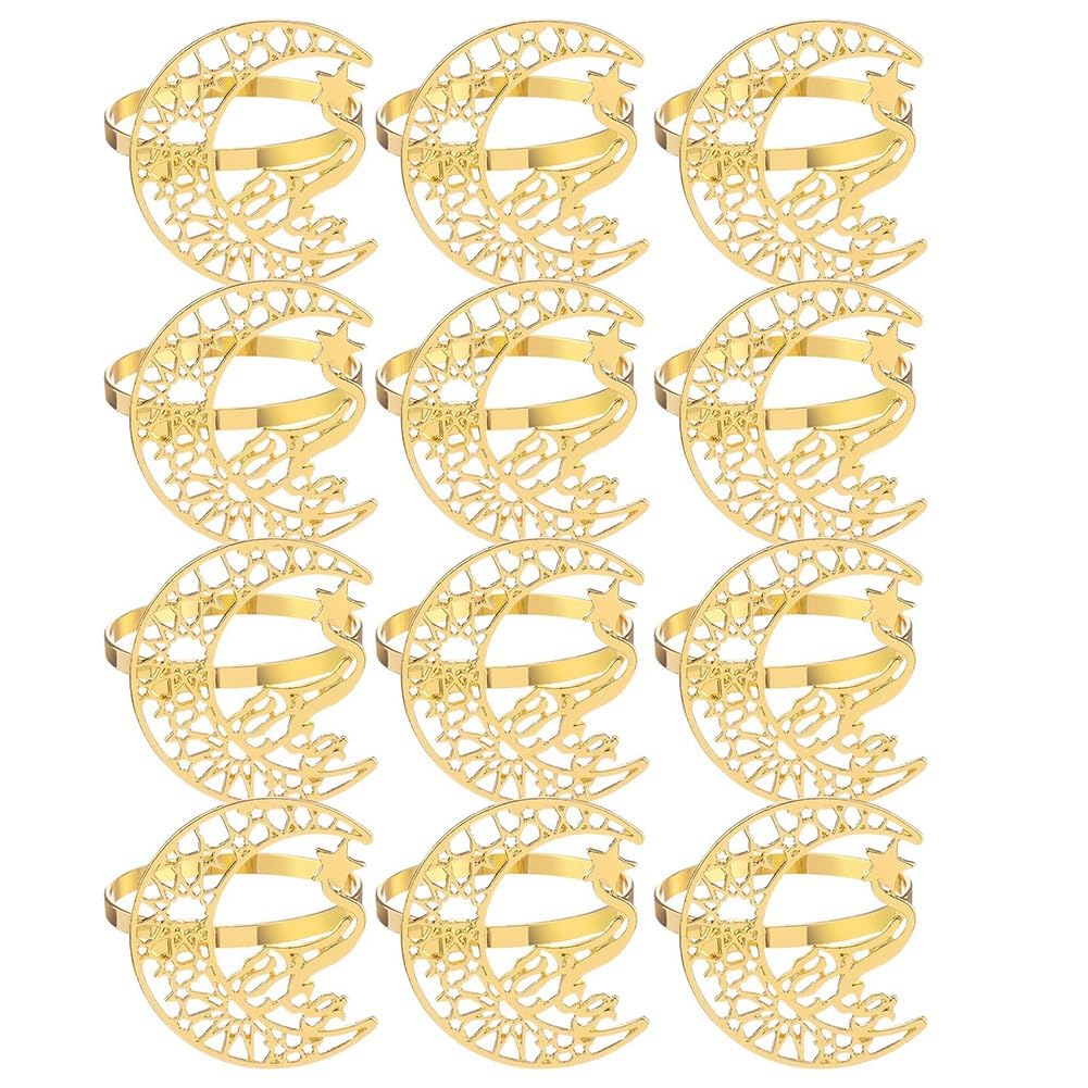CTRLZS Gold Napkin Rings Ramadan Napkin Rings Napkin Buckles Set of 12 Hollow Moon and Star Metal Napkin Holder