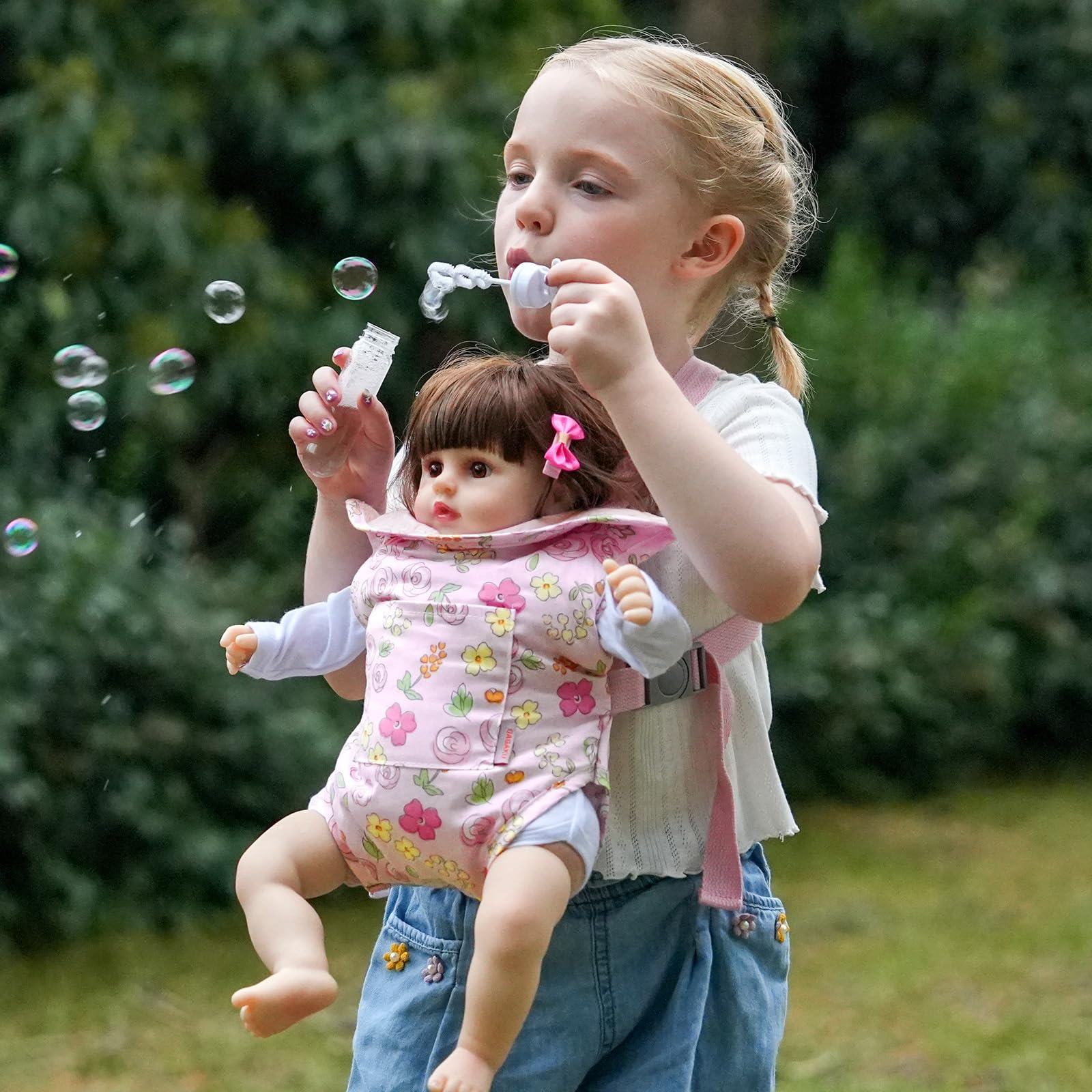 GAGAKU Baby Doll Carrier, Reborn Baby Doll Accessories, Toys Doll Baby Carrier for Little Girls Pink - Moonflower - Image 2