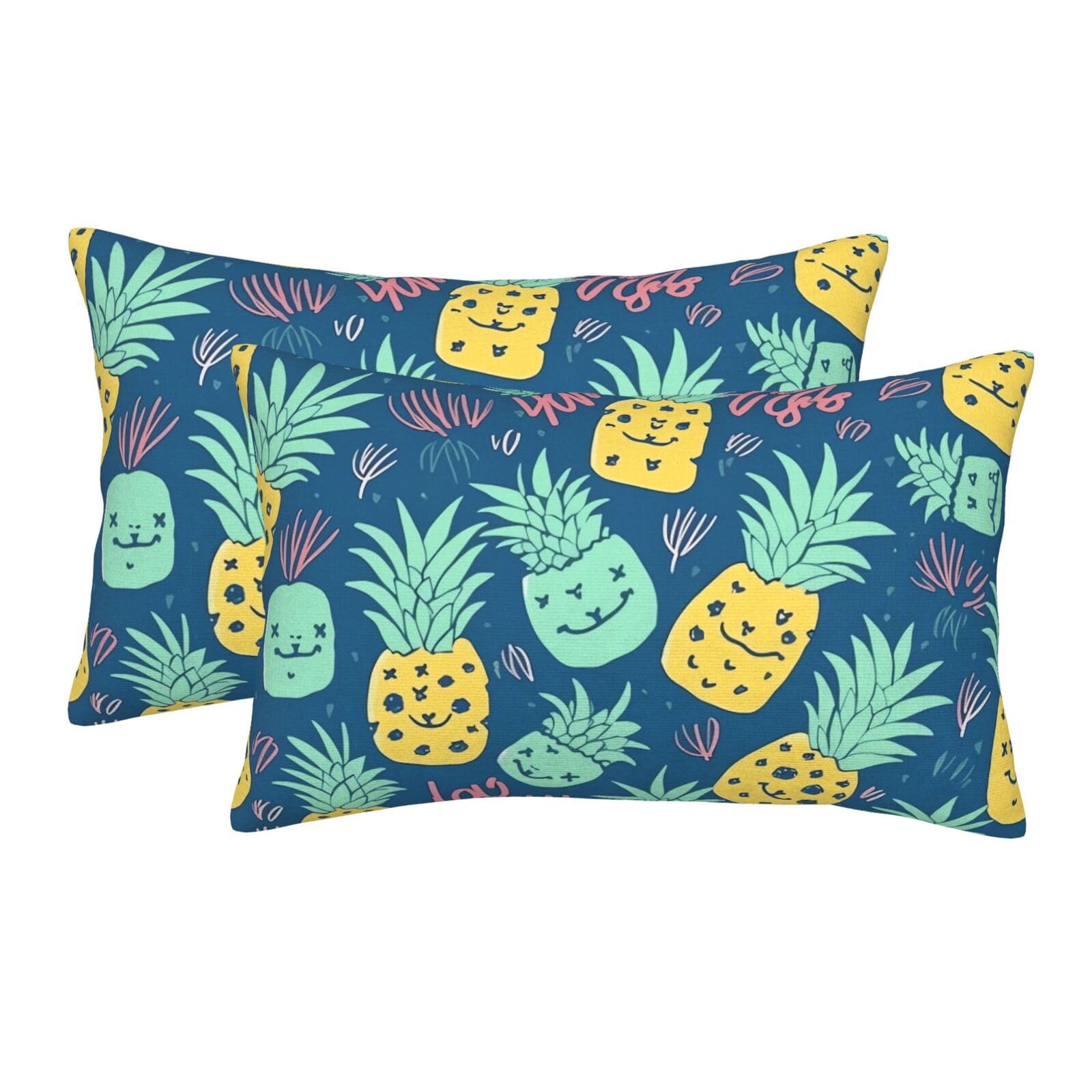 2 Pack Standard Size Pillow Cases for Hair and Skin Soft Breathable Pillow Case Covers with Hidden Zipper Cute Pineapple Pattern Pillowcase 14"x20" Pillow Cover for Sleeping Gift