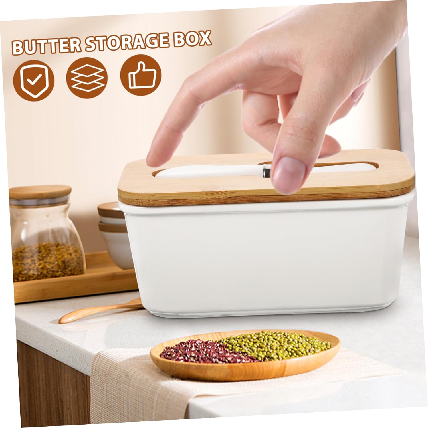 1set Ceramic Butter Preservation Box Lid and Slicer for Fresh Storage for Butter and Cheese Stylish Design for Refrigerator and Dining Use