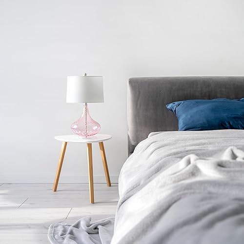 Miniatura 2 de Elegant Designs LT3214-PNK - Moderna lámpara de mesa de vidrio ondulado refinado de 24 pulgadas con pantalla cónica de lino blanco para estudio,