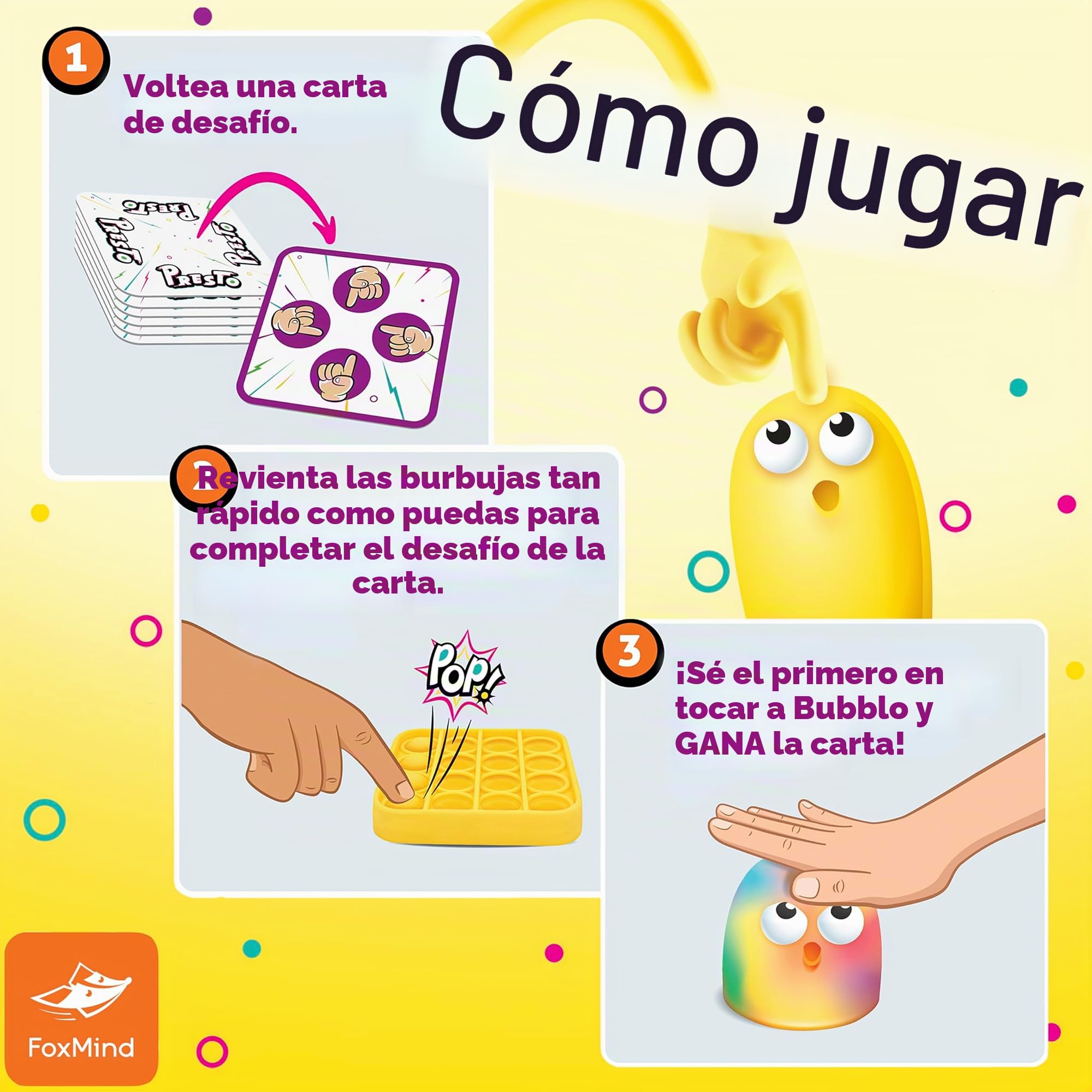 FoxMind Juegos: Go Pop! Presto, Fidget Popping Game, Family Fun Game, incluye 4 ediciones exclusivas de Go Pop, de 2 a 4 jugadores, para edades de 6 años en adelante