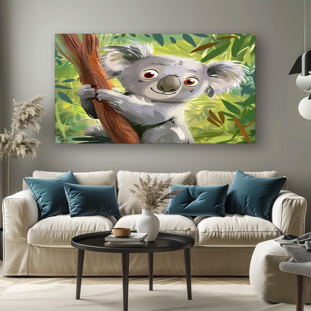 MKBKLI Abstract Canvas Wall Art for Living Room Cartoon Koala Paintings for Bedroom, Office, Kitchen - Home Decor Pictures, 80x160cm