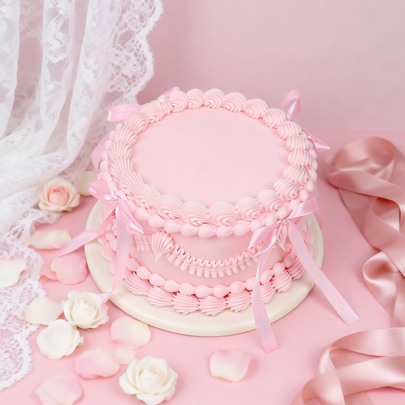 WARMALL 6 Inch Pink Bow Fake Cake - cake decorating supplies | Mubboo