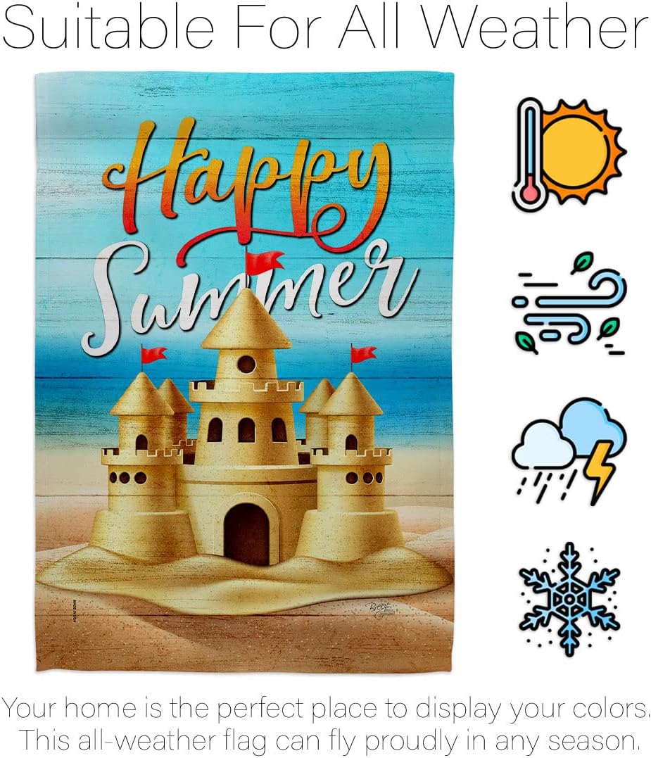 Breeze Decor Sand Castle Garden Flag Coastal Beach Tropical Sea Shells Ocean Outdoor Summer Coral House Decoration Banner Small Yard Gift Double-Sided, Made in USA