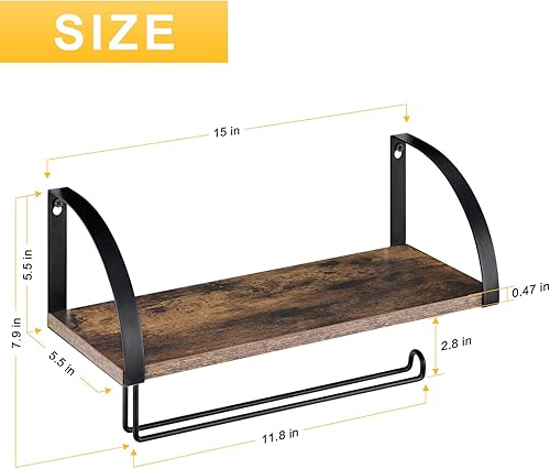 Miniatura 2 de BTY Soporte para toallas de papel con estante, soporte vintage de granja montado en la pared para toallas de papel debajo del gabinete, estante de