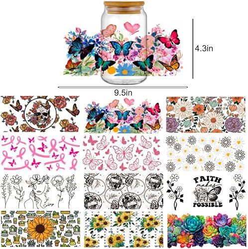 Miniatura 2 de Envoltura de taza UV DTF, 12 hojas de calcomanías de transferencia para manualidades, calcomanías impermeables para bricolaje, calcomanías de