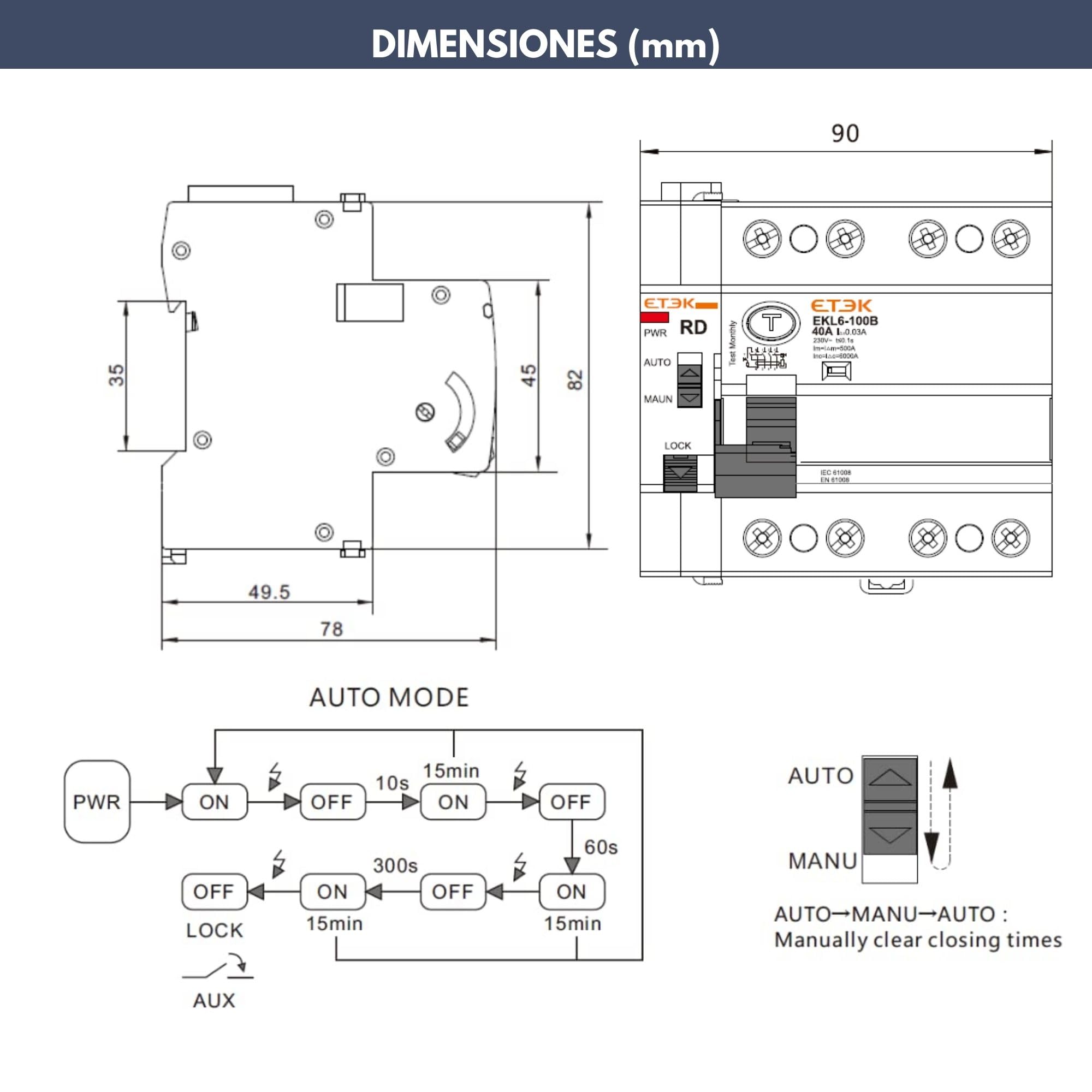 Disjoncteur Différentiel à Réarmement Automatique Disjoncteur Triphasé 4P (3P+N) 40A 30mA Type A. Super Immunisé Avec Réenclenchement Automatique