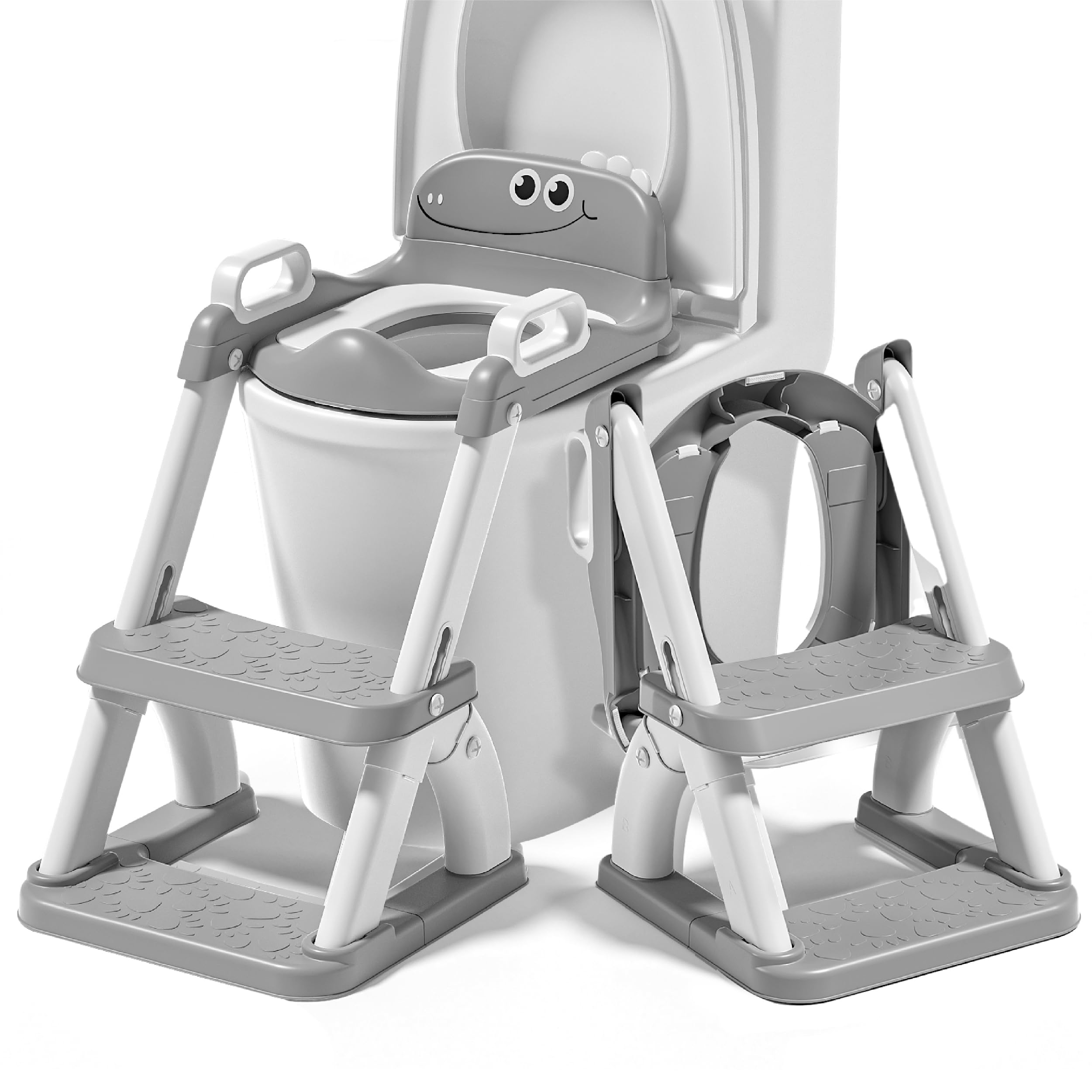 Toilettensitz Kinder mit Treppe – Höhenverstellbarer Kinder Toilettensitz mit Trittstufe & Rückenlehne – WC Sitz Kinder, Toilettentrainer, Klositz & Aufsatz Toilette Kleinkind