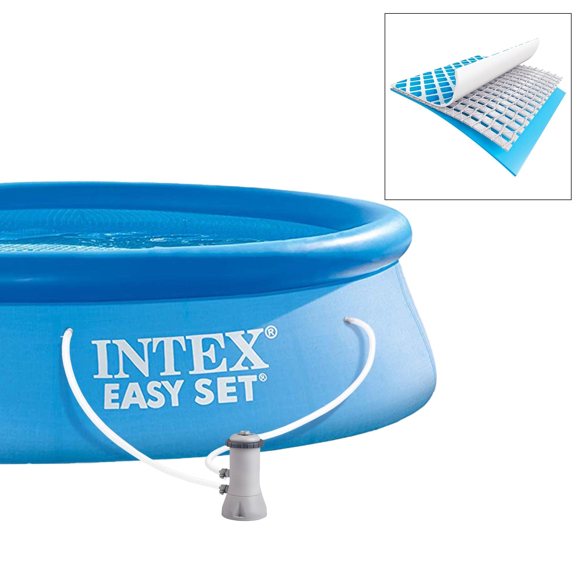 INTEX "Easy Set" Pool rund Aufstellpool inkl. 12V Filterpumpe mit 2271 l/h (28604GS) Rundpool (366 x 76cm), Volumen 5621 l, blau (28132GN)