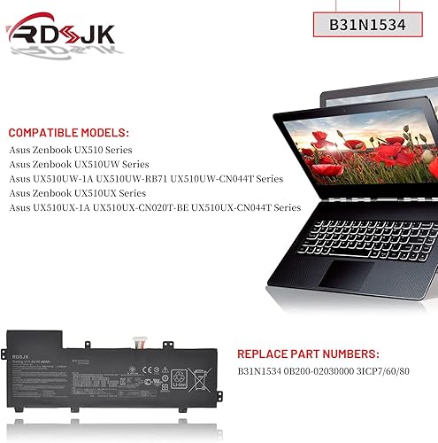 Miniatura 3 de B31N1534 Batería para portátil Asus Zenbook U5000 UX510 UX510UW UX510UW-1A UX510UW1A UX510UW-RB71 UX510UW-CN044T UX510UX UX510UX-1A UX510UX-1A